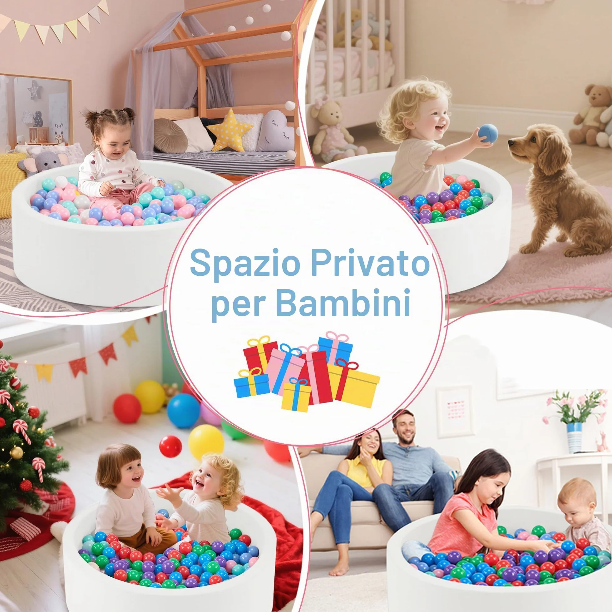 Piscina per palline in schiuma 89,9 x 30 cm, per bambini dai 1 ai 3 anni per ragazzi e ragazze, palline non incluse, bianco