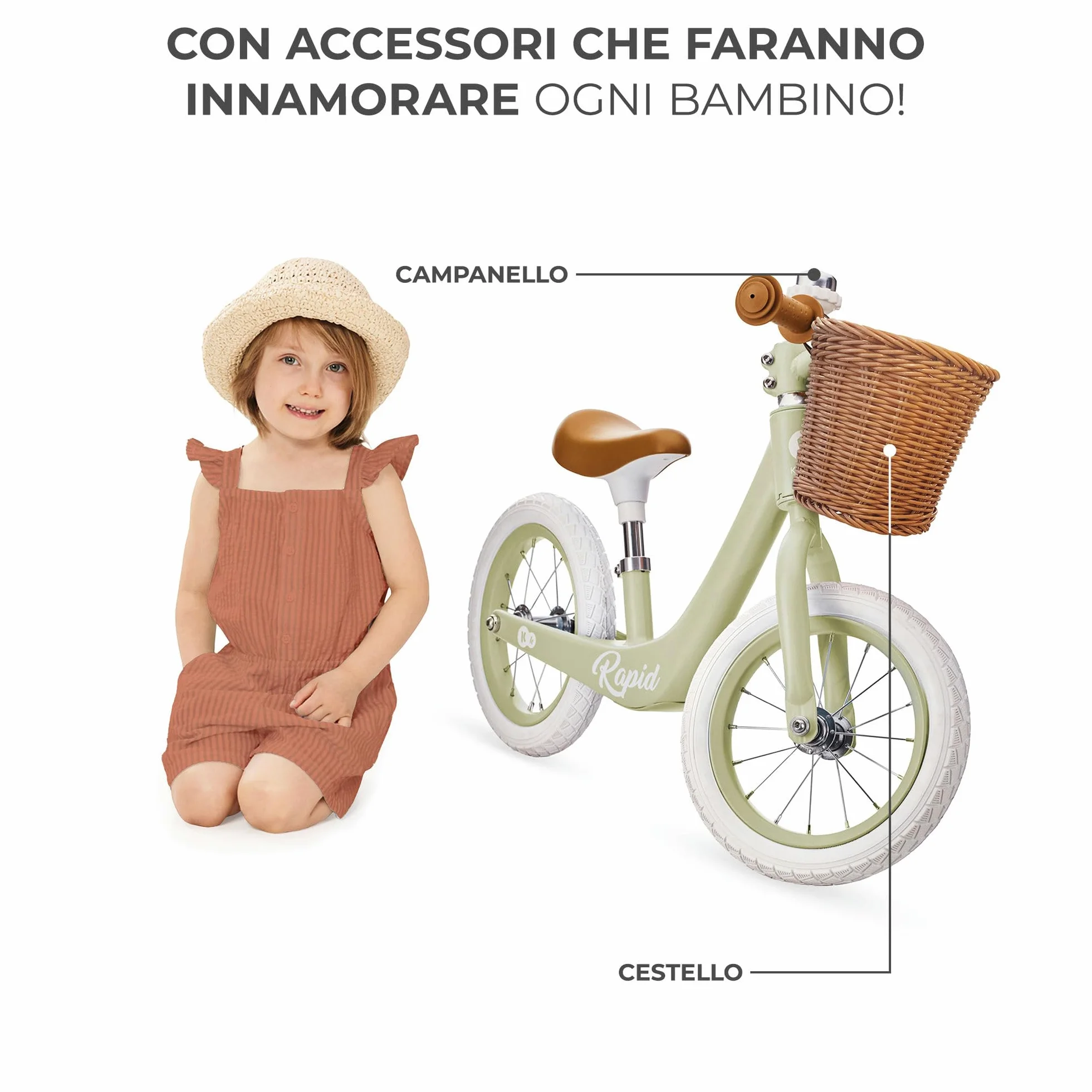 Kinderkraft RAPID2 Bicicletta in metallo, Bici senza pedale, Giocattoli per bambini da 2 anni a 35 kg
