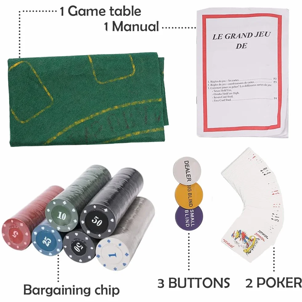 powerking Set da poker per Texas Holdem, Blackjack 300 chip, con tovaglia, gioco per amici e feste