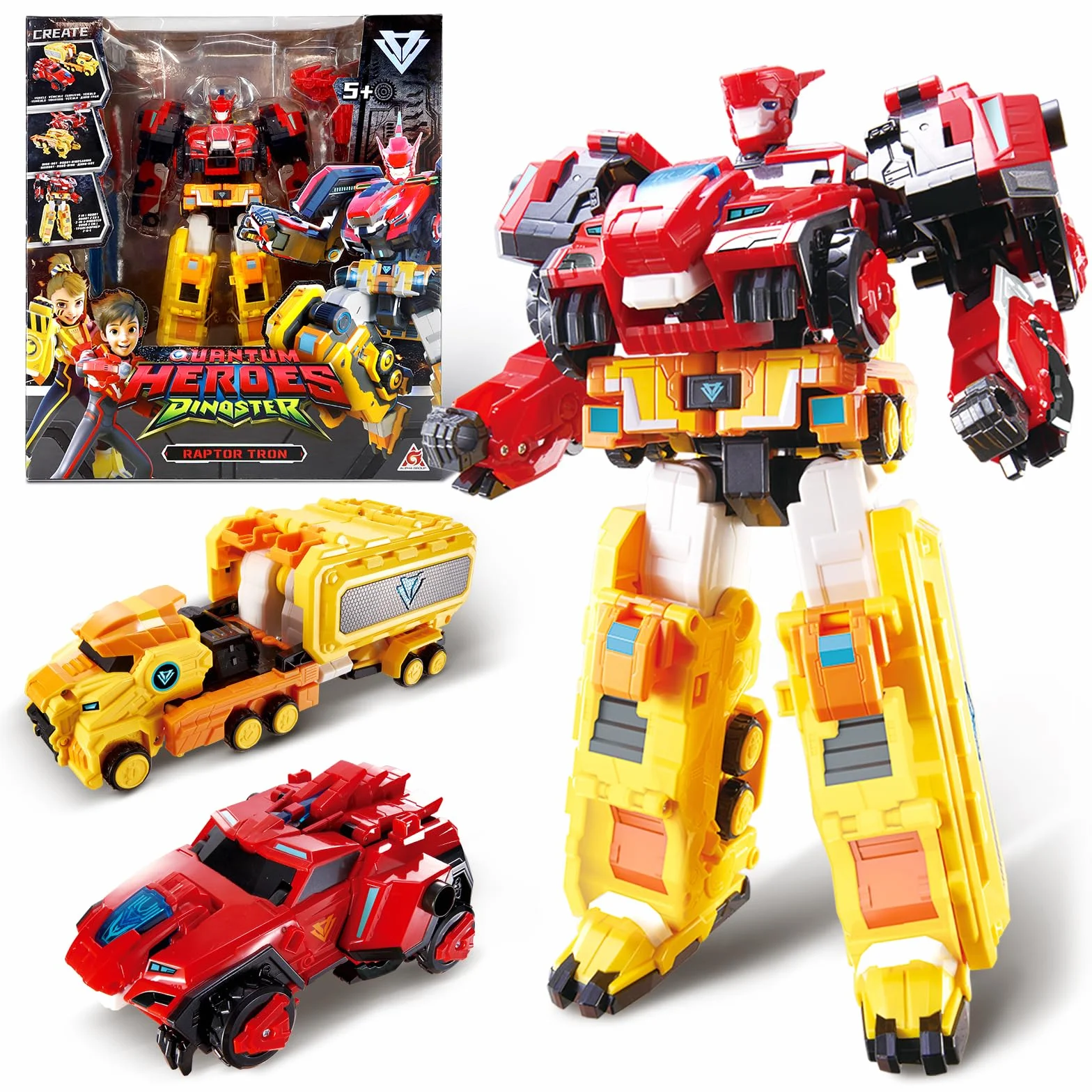 QUANTUM HEROES DINOSTER Robot trasformatore 3 in 1 Raptor Tron, 11,02 pollici, Carro Dinosauro e Robot Transformable Giocattoli per bambini e bambine di 5 6 7 8 9 10 anni
