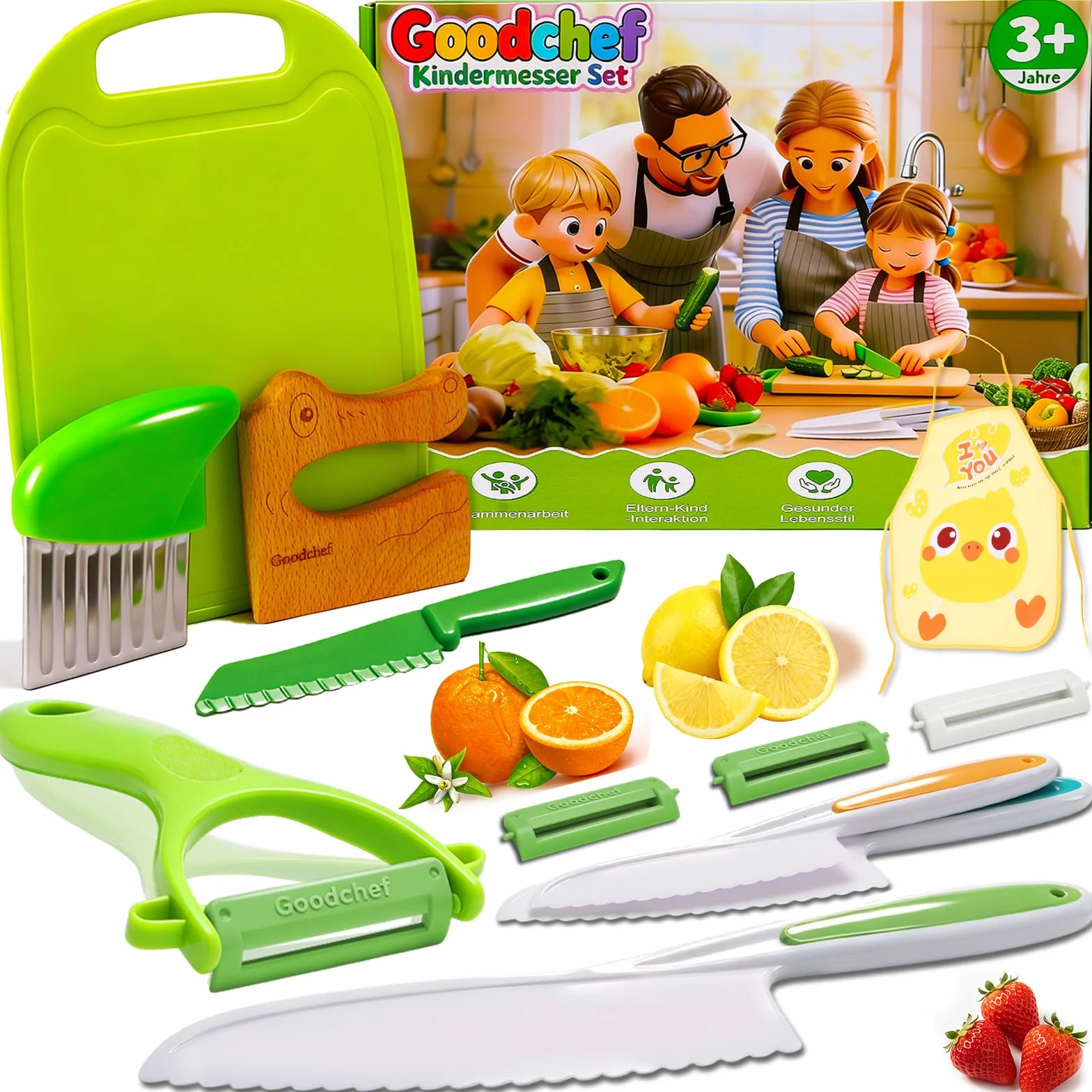 Coltello per bambini Montessori 11 pezzi, coltello da cucina sicuro dai 2 anni, con pelapatate in plastica