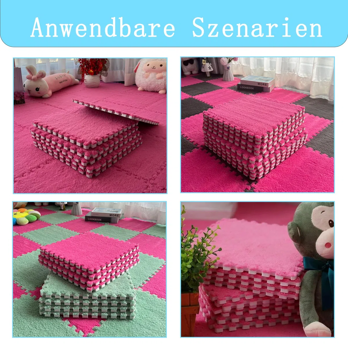 50 tappetini in schiuma di peluche a incastro, 30 x 30 cm, per soggiorno, camera da letto, 50 pezzi, colore rosa