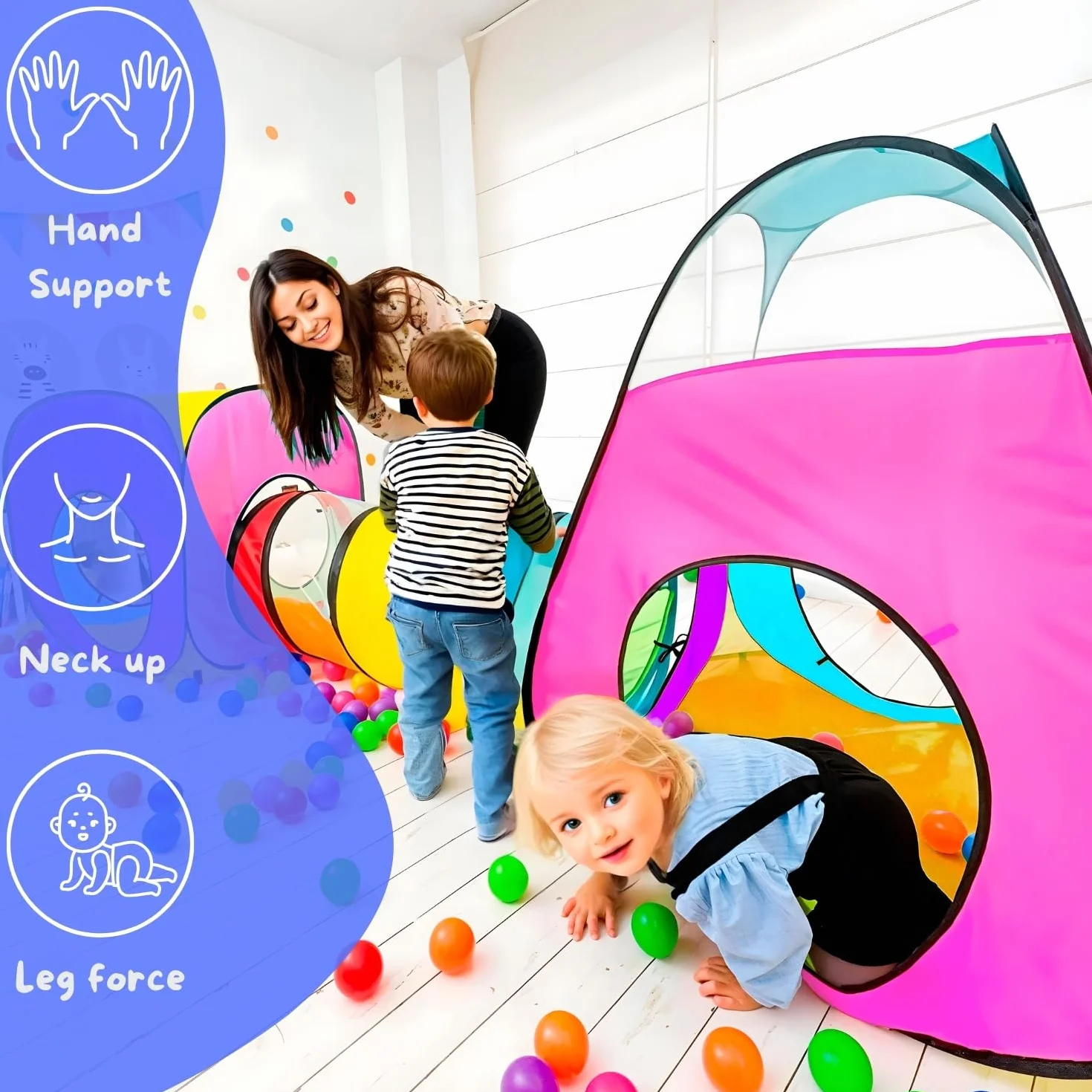 Tenda e Tunnel da Gioco Bambini 4 in 1 Pop Up con Ball Pool e Borsa Trasporto