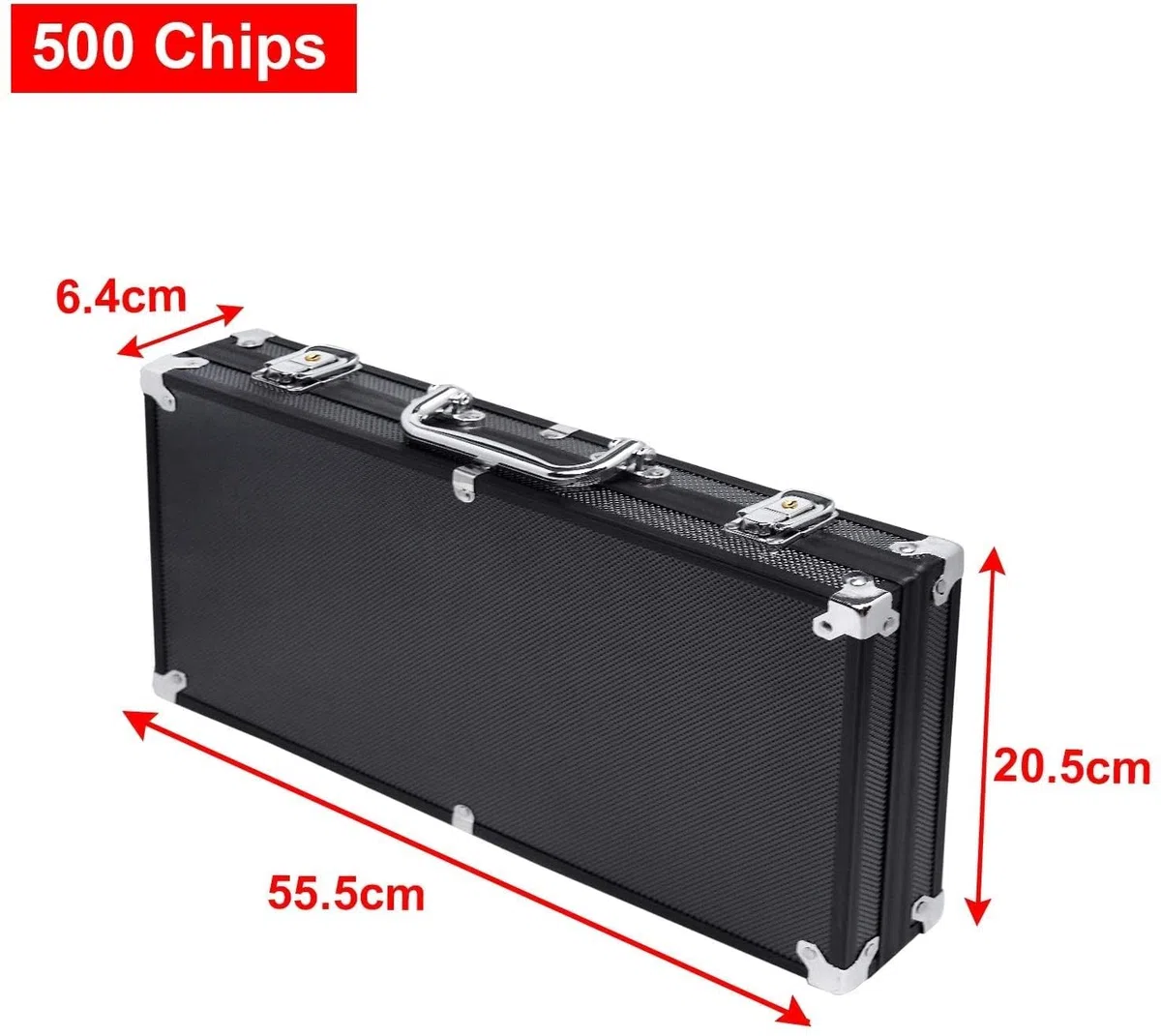 LARS360 Valigetta da poker con 500 fiches laser 11,5g richiudibile a chiave nero 55,5x20,5x6,4 cm