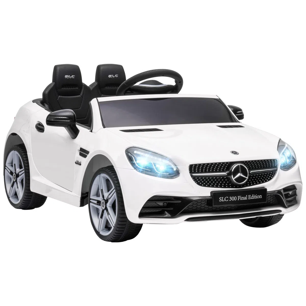 AIYAPLAY Macchina Elettrica per Bambini 3-6 Anni 12V Licenza Mercedes SLC 300, 3-5km/h Auto Elettrica per Bambini con 2 Motori, Sospensioni, Telecomando, Musica, Clacson e Fari, in PP Metallo, Bianco