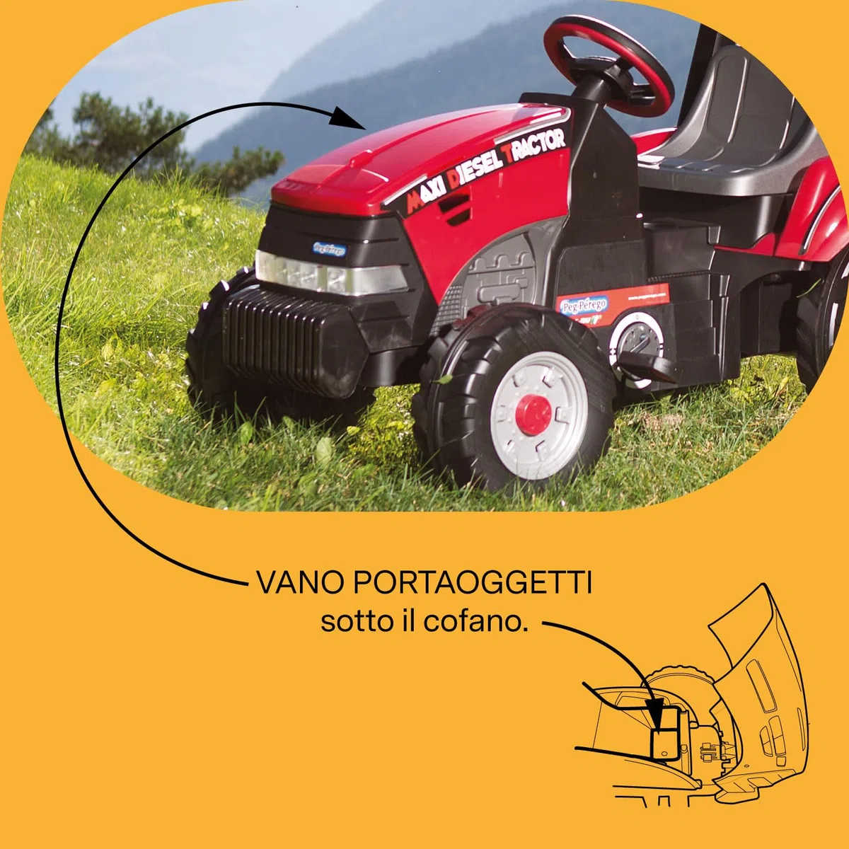 PEG Maxi Diesel Tractor Trattore a Pedali per Bambini con Rimorchio Rimovibile Sedile Regolabile