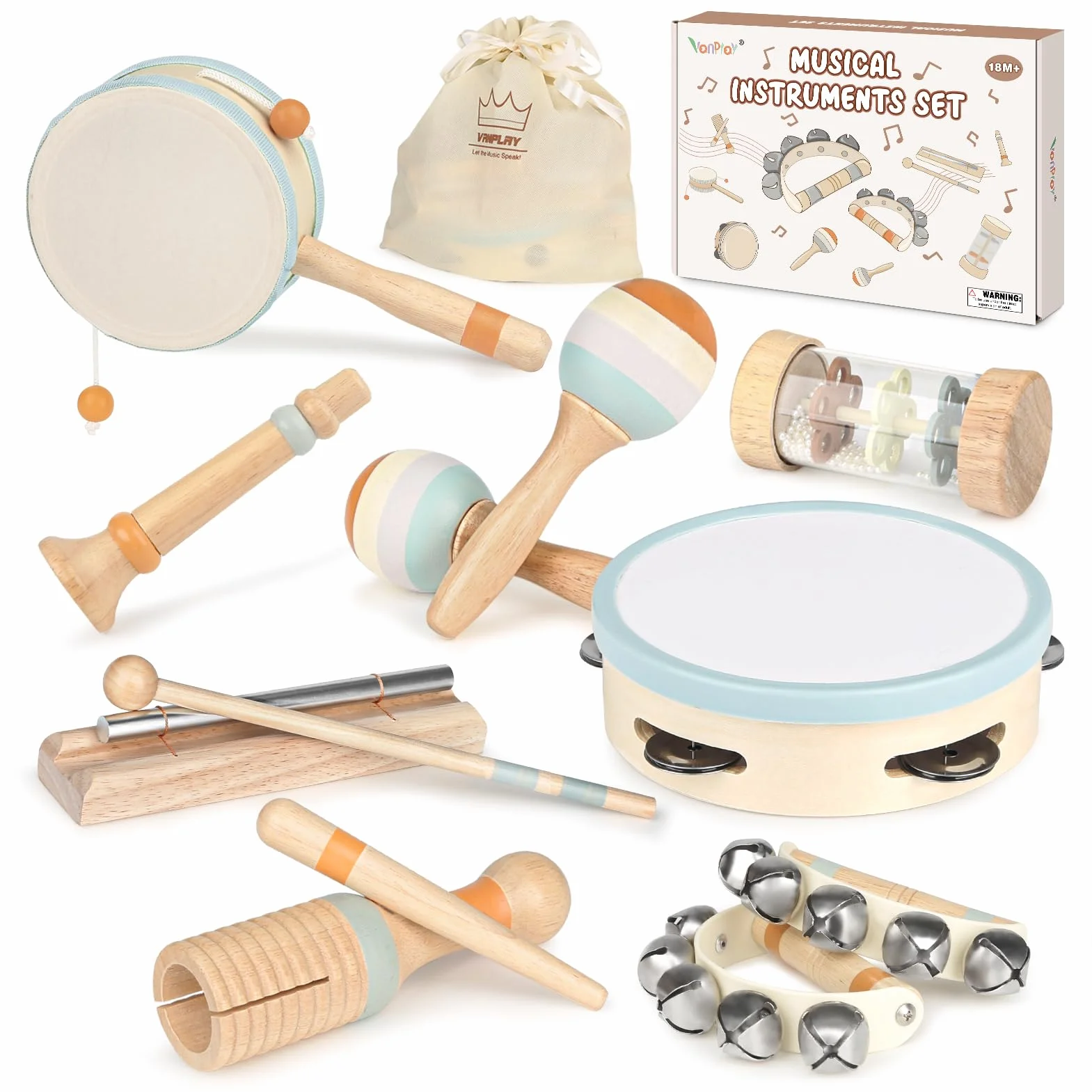 Strumenti Musicali Montessori in Legno Batteria per Bambini 3-6 Anni Giochi