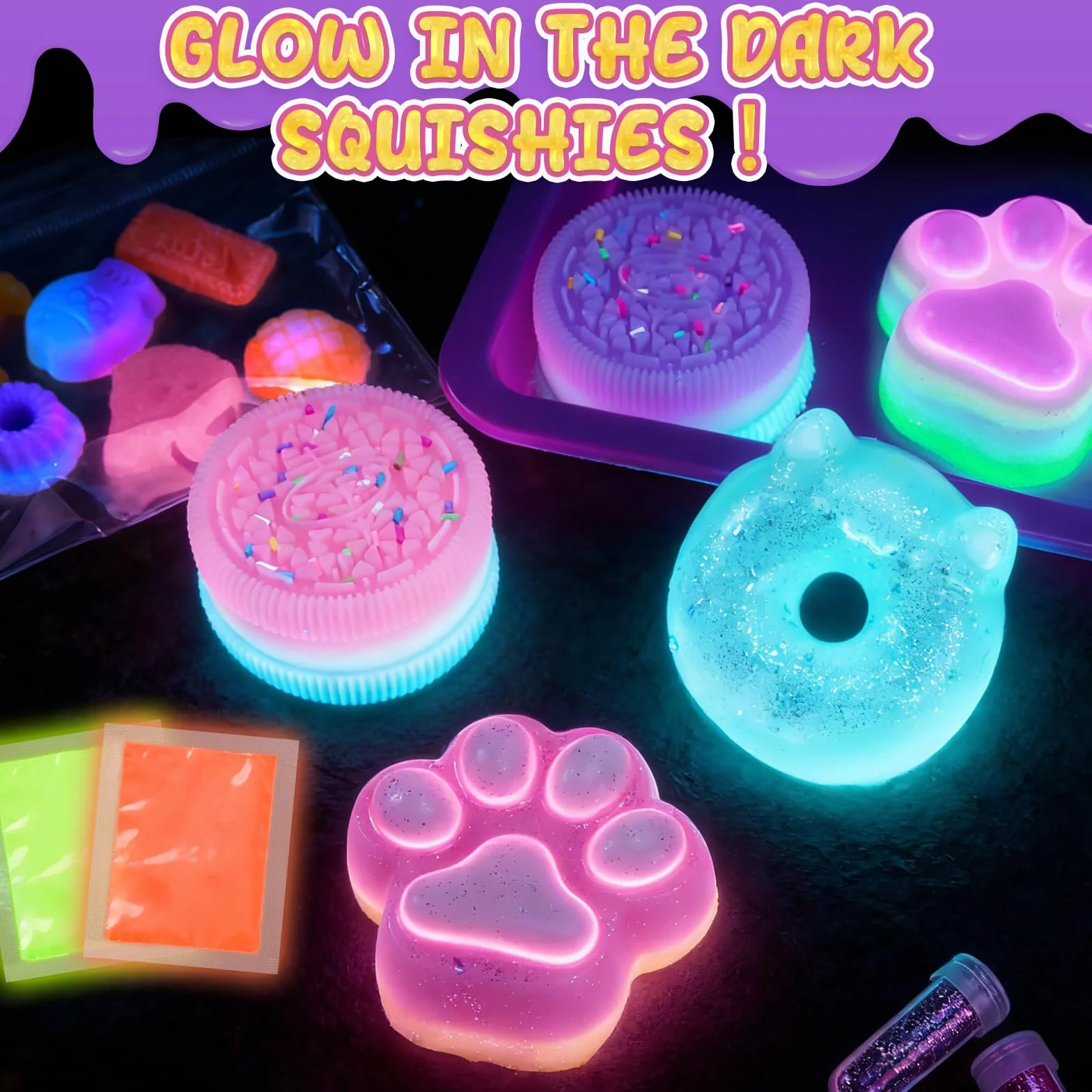 Silicone Liquido Luminosi Fai Da Te 480ml 1:1 AB Squishy Gomma Siliconica 9 Stampi e Accessori Giochi Sensoriali Antistress Regali Bambini 6+