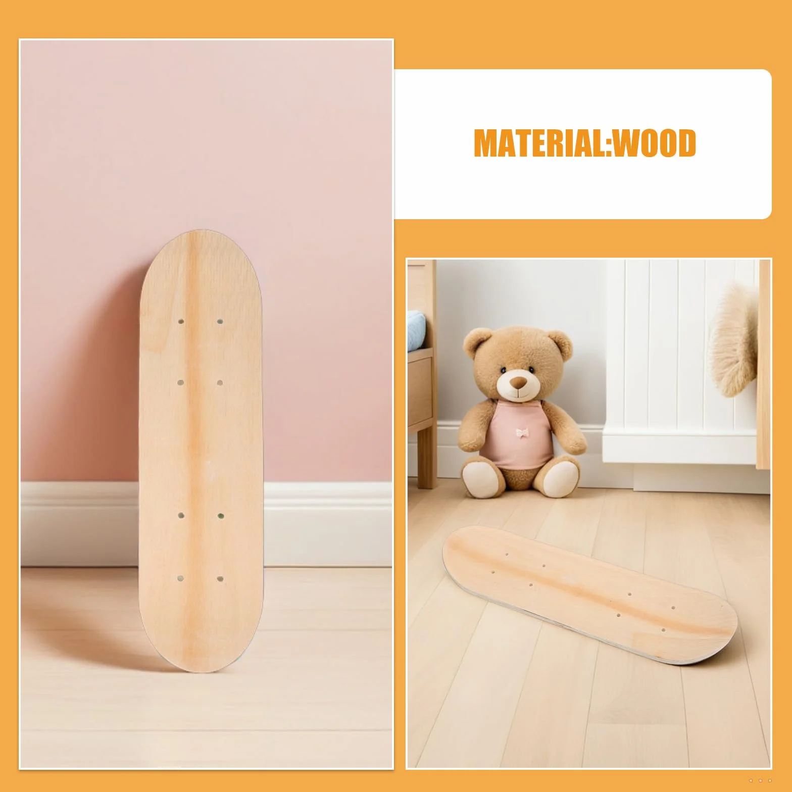 Set 3 Pezzi Skateboard Vuoti in Legno d'Acero a 7 Strati Doppia Coda, Tavole da Dipingere Fai da Te per Ragazzo Ragazza, Adatte a Decorazioni e Interazione Genitore-Figlio