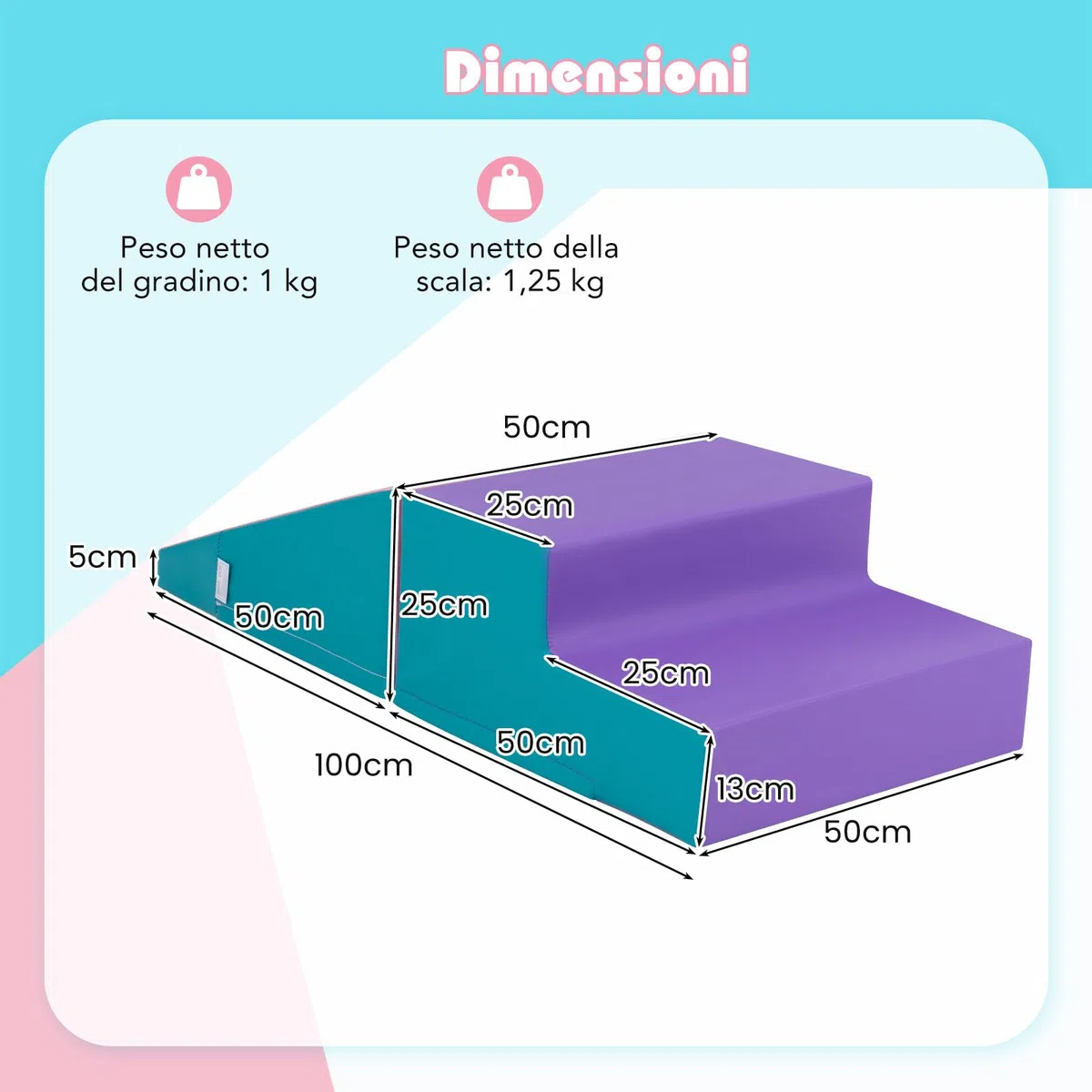 COSTWAY Set di 2 Blocchi per Gattonare e Arrampicare per Bambini, Schiuma Morbida Gioco Attivo Interno, Viola e Rosa
