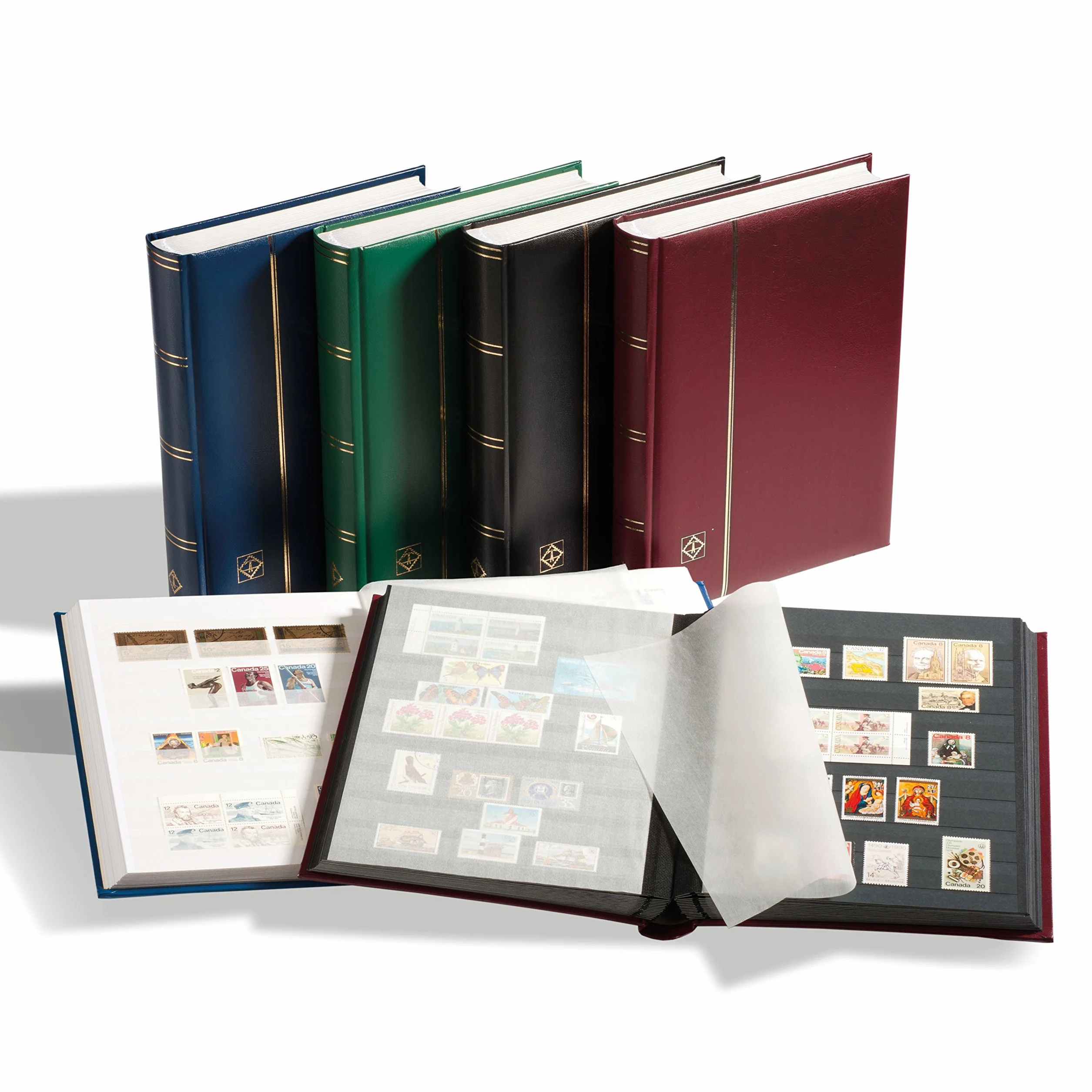 Leuchtturm 339233 Album per la raccolta dei francobolli Comfort - DIN A4, 32 pagine, strisce di vetro, copertina imbottita - blu