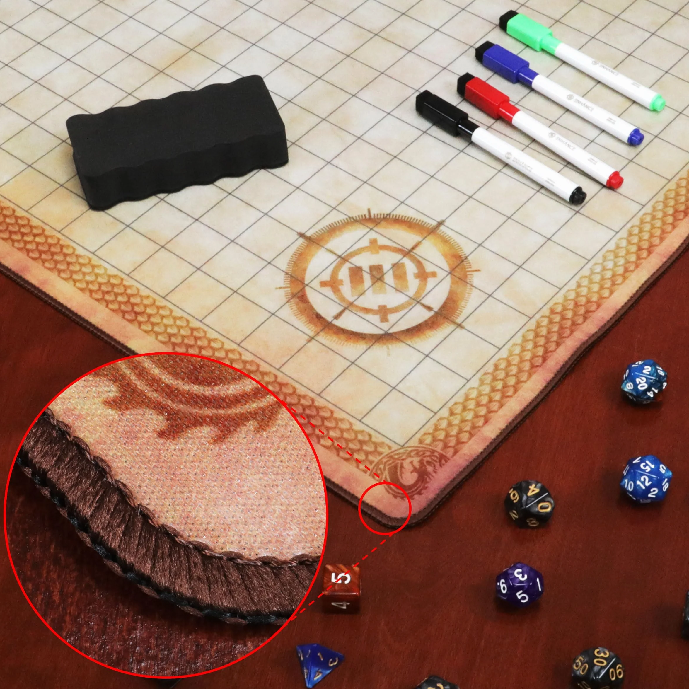 ENHANCE Deluxe Rpg Grid Mat - Mappa DND da Tavolo (60.96 x 91.44 CM) Gioco di Ruolo Dry Erase DND Mat Set Completo per Maestri e Principianti, Tappetino Battle Grid in Pergamena cancellabile