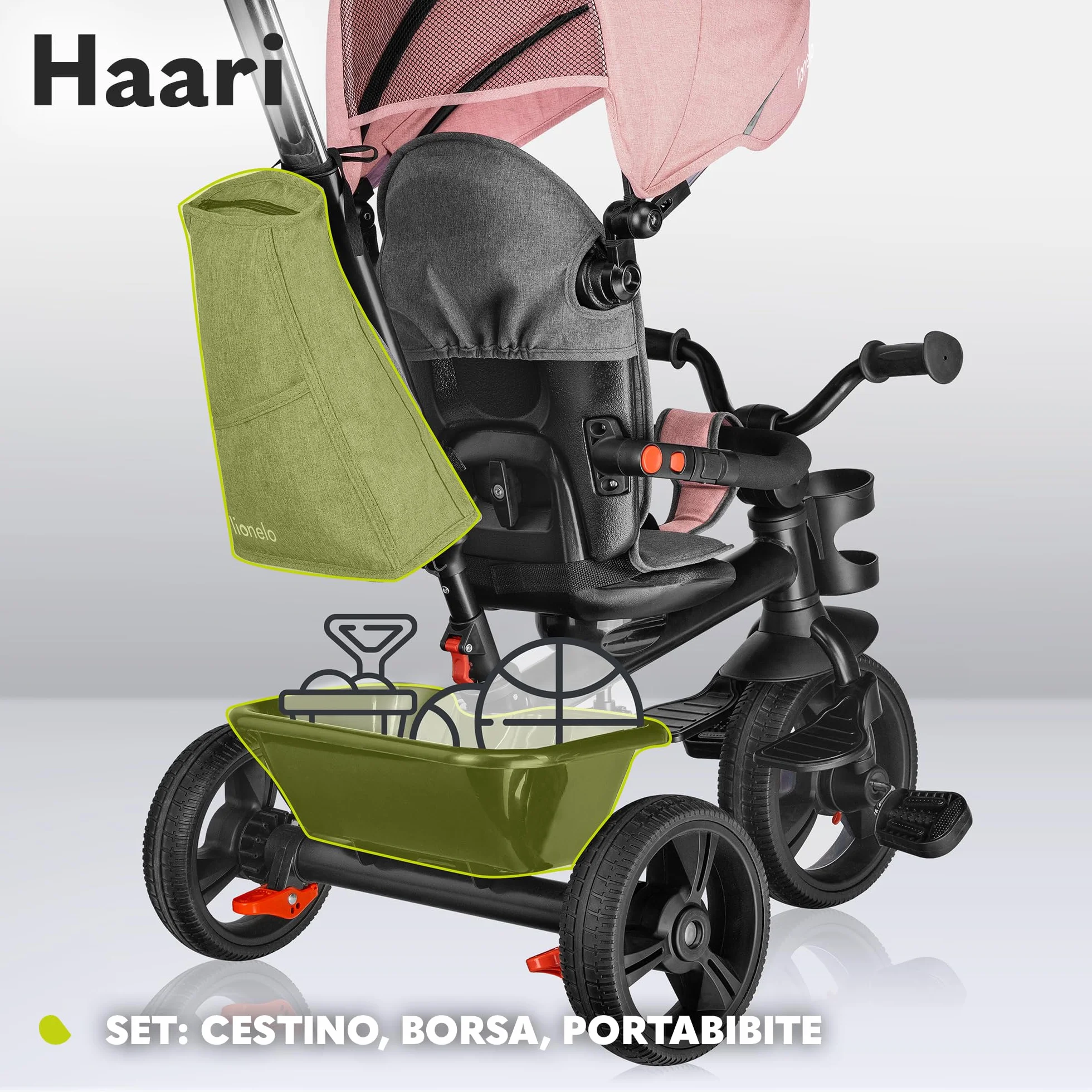 Lionelo Haari 2 in 1 Triciclo bici e passeggino fino a 25kg, Pieghevole, Fronte mamma e fronte strada, Regorabile compatto con Borsa e portabibite, Cinture a 3punti Triciclo per bambini da 1 a 5 anni