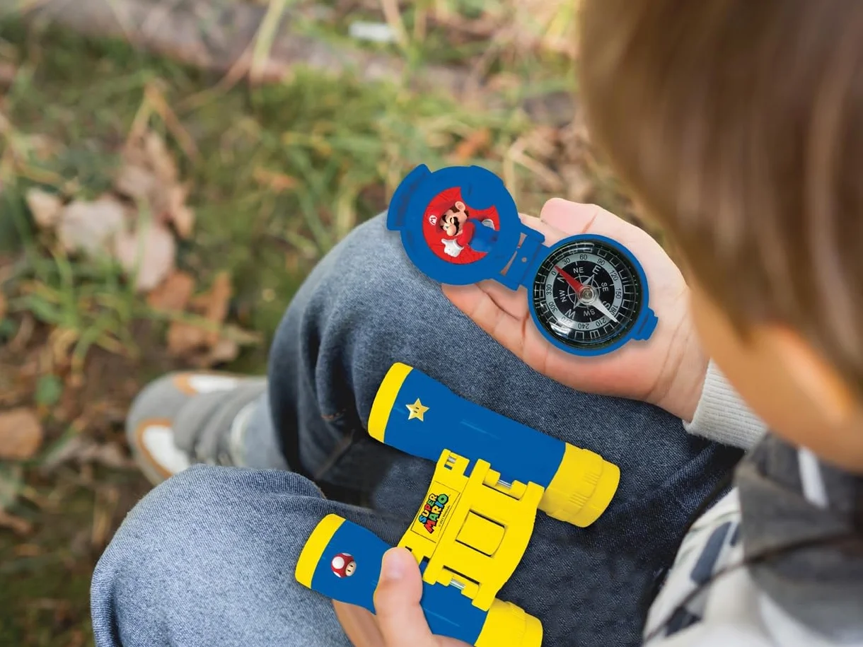Lexibook Nintendo Super Mario - Set Completo per Bambini - Walkie-Talkies 120m, Binocolo, Bussola, Torcia, Blu/Giallo, RPTW12NILXB