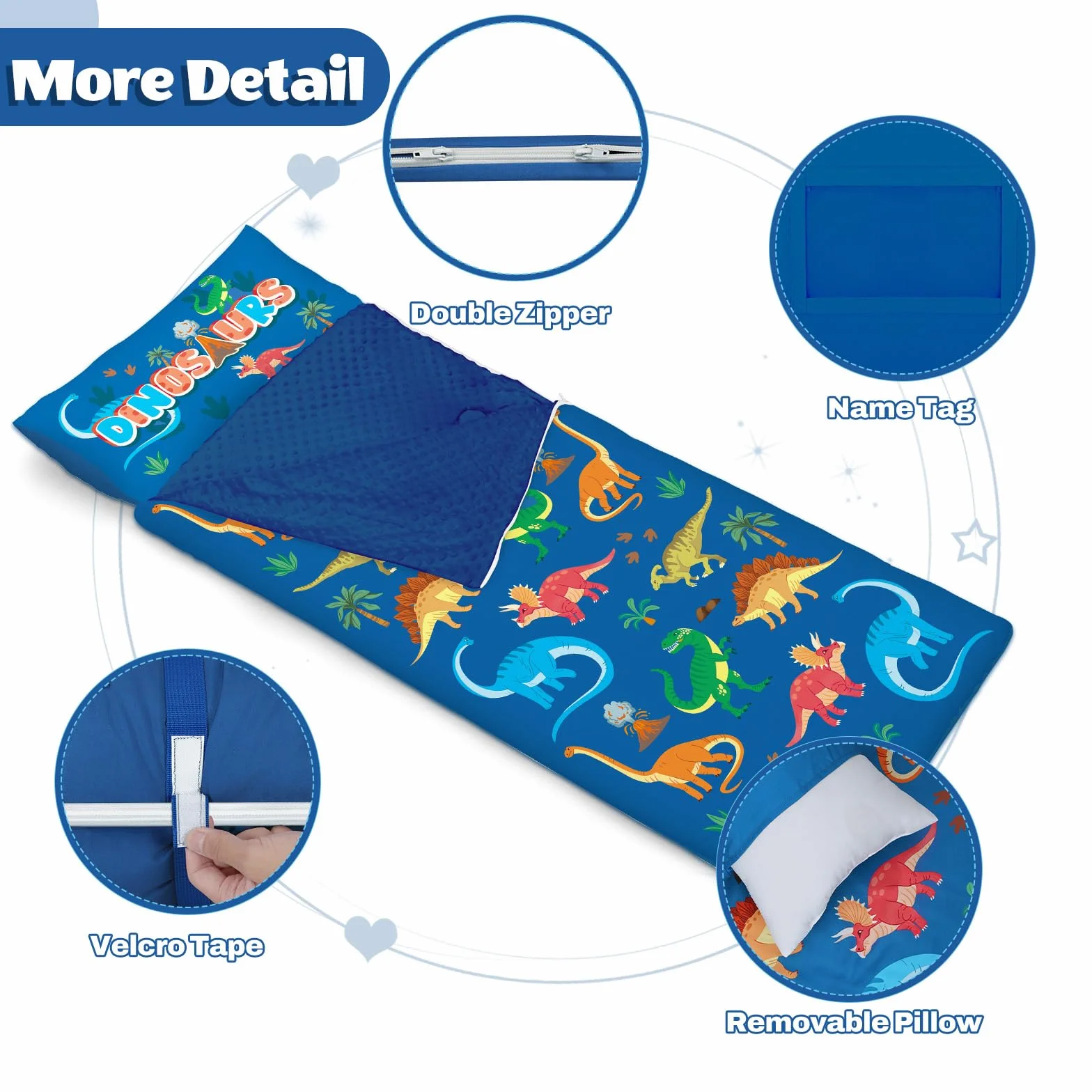 Sacco a Pelo per Bambini con Cuscino e Doppia Cerniera, 150x60 cm Nap Mat per Bambini, Ideale per Casa, Asilo, Scuola Materna e Campeggio