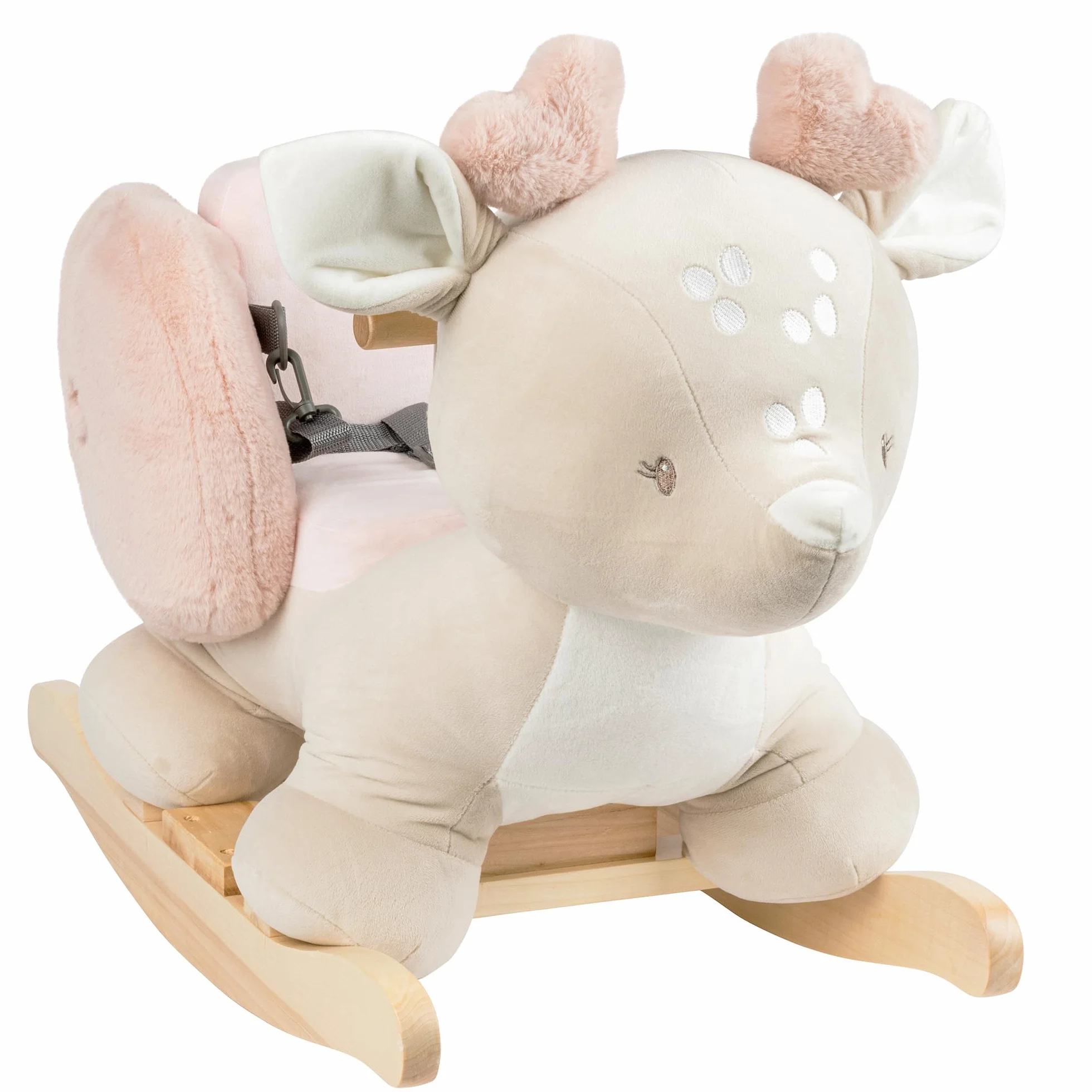 Nattou Animale a Dondolo, Cerbiatto, Cintura di Sicurezza Inclusa, Allegro Dondolio Avanti e Indietro, 100% Poliestere, FanFan, Beige