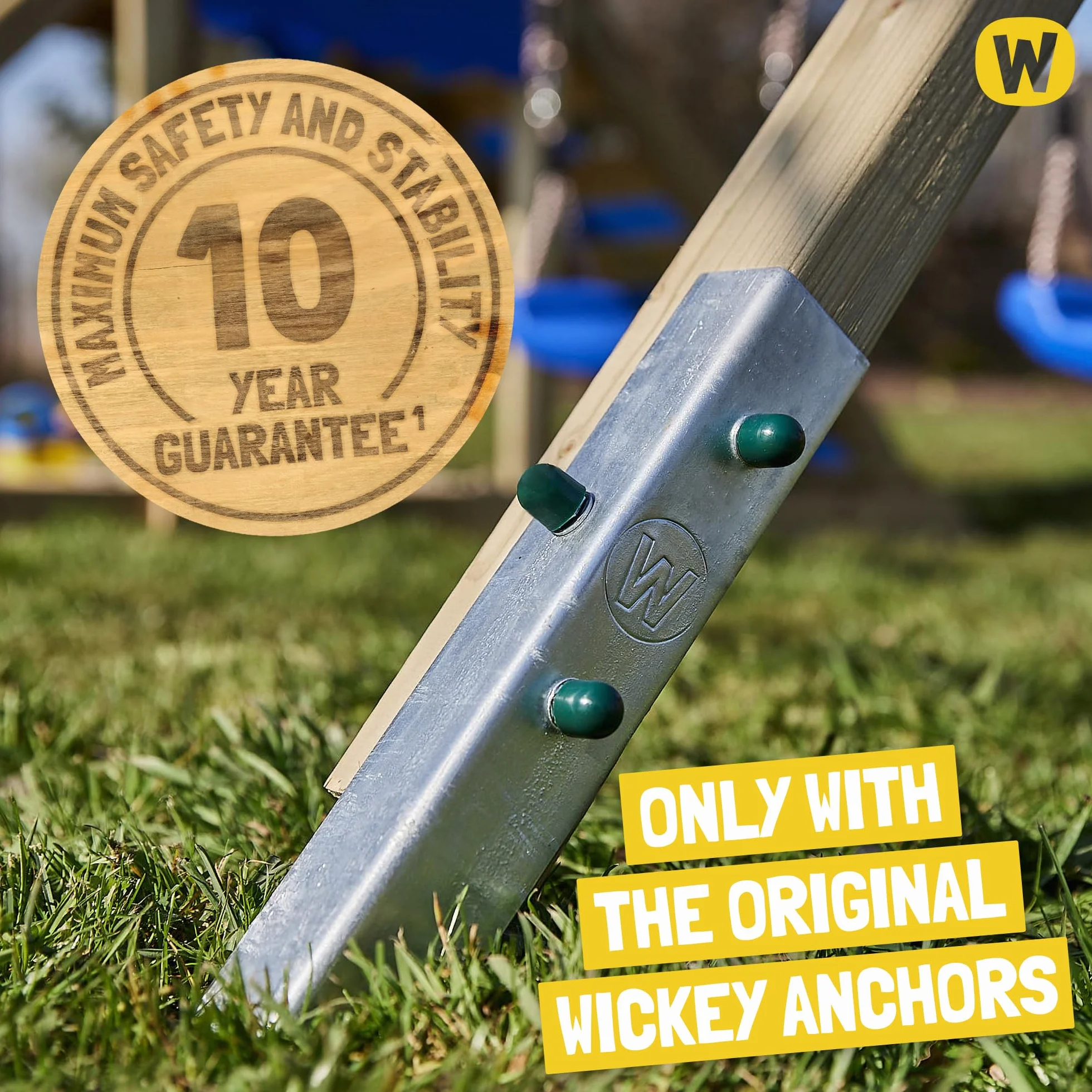 Gioco da giardino WICKEY RocketFlyer con tetto in legno, altalena e scivolo, struttura da esterno per bambini con sabbiera, scaletta e accessori da gioco - verde pastello