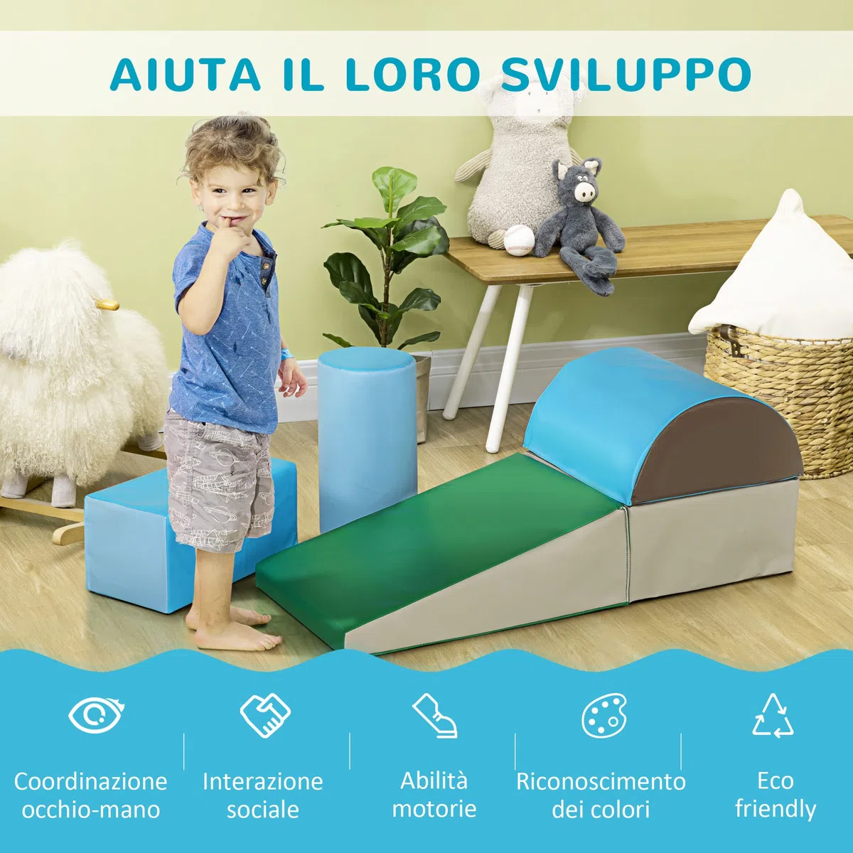 HOMCOM Set Costruzioni Morbide 5 Blocchi Colorati per Bimbi 1-3 Anni