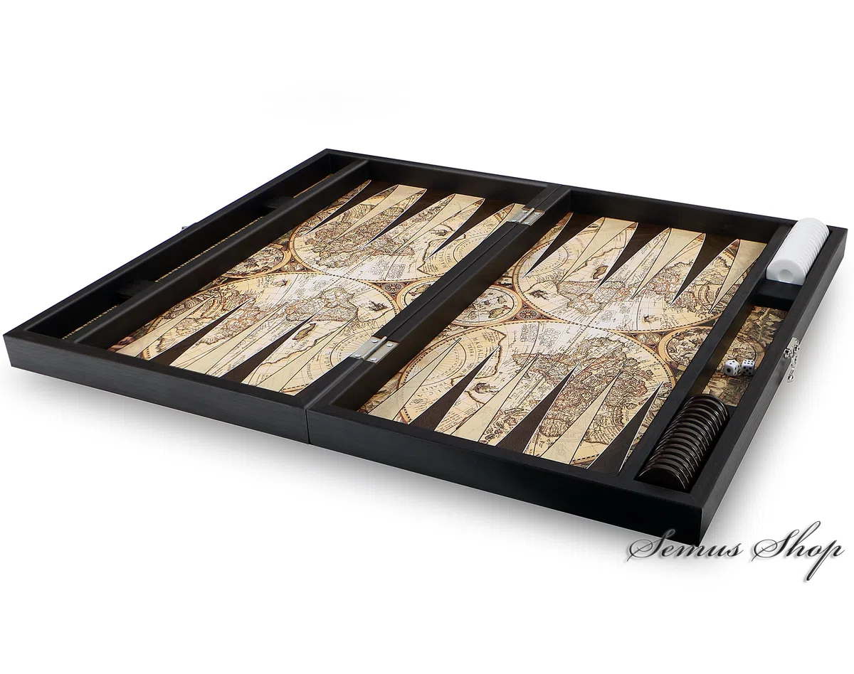 Trendy Backgammon Antique Map XXL – Gioco da tavolo pieghevole Backgammon in ecopelle antigraffio, 49 x 30 x 6 cm, con 30 pietre e 2 cubi – Marchio di qualità dalla Turchia