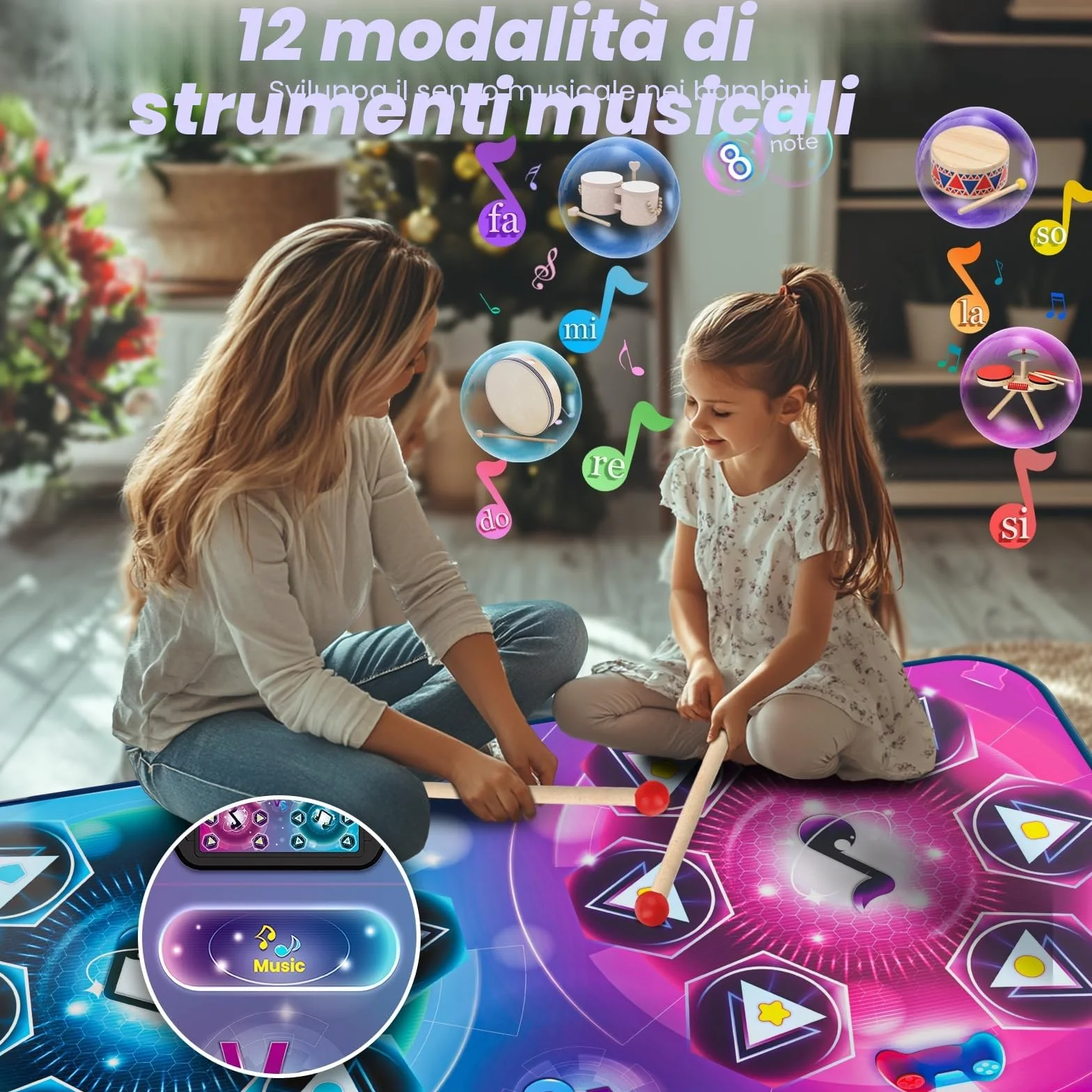 Tappetino da ballo per 2 utenti, elettronico, per giochi di danza, modalità 1 o 2 giocatori, tappetino da gioco, con scatola di batterie, a LED, per bambini e bambine 3-12 anni