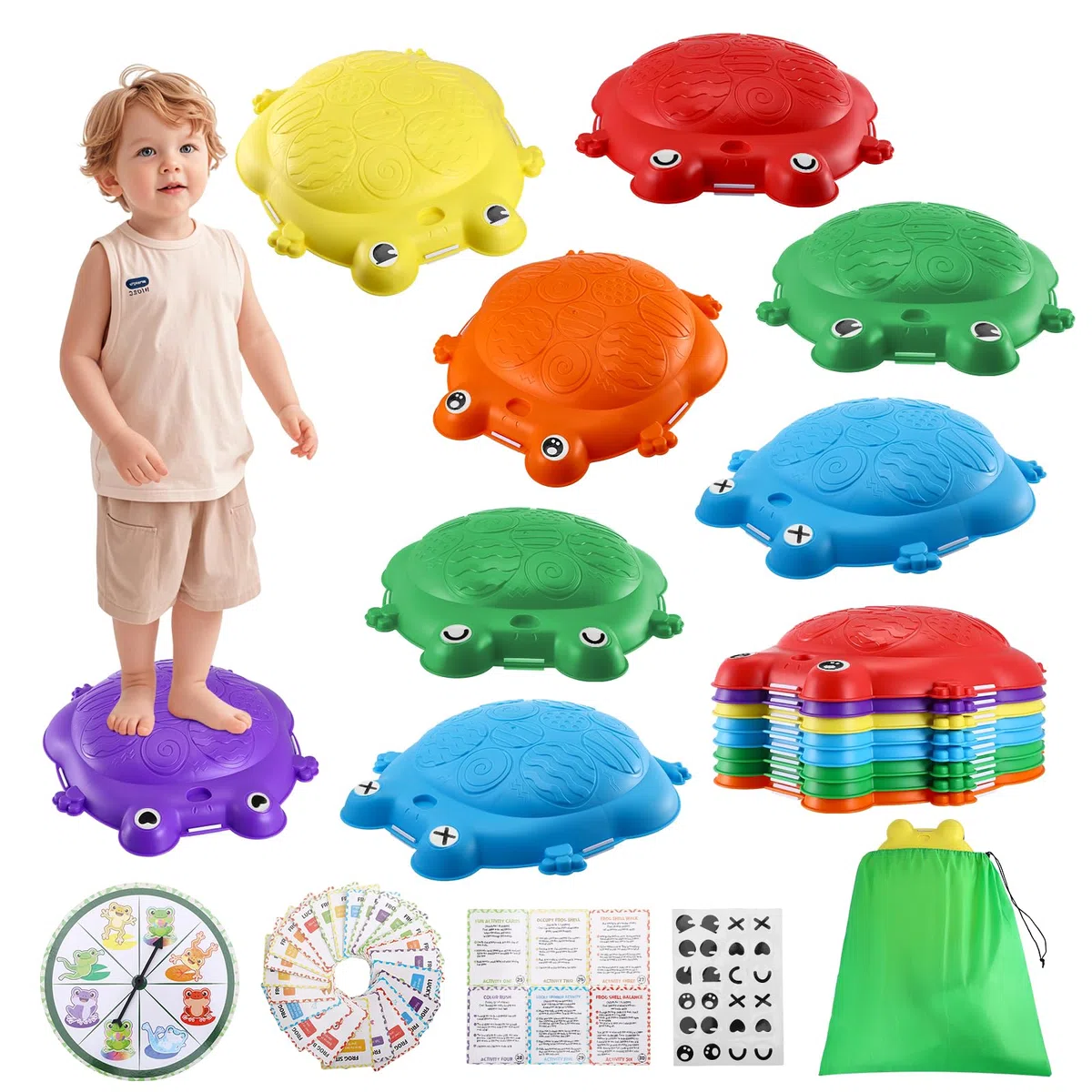 Pietre di Bilanciamento Bambini 8 Pezzi Stepping Stones Rana Equilibrio Coordinazione Percorsi Ostacoli Interni Esterni