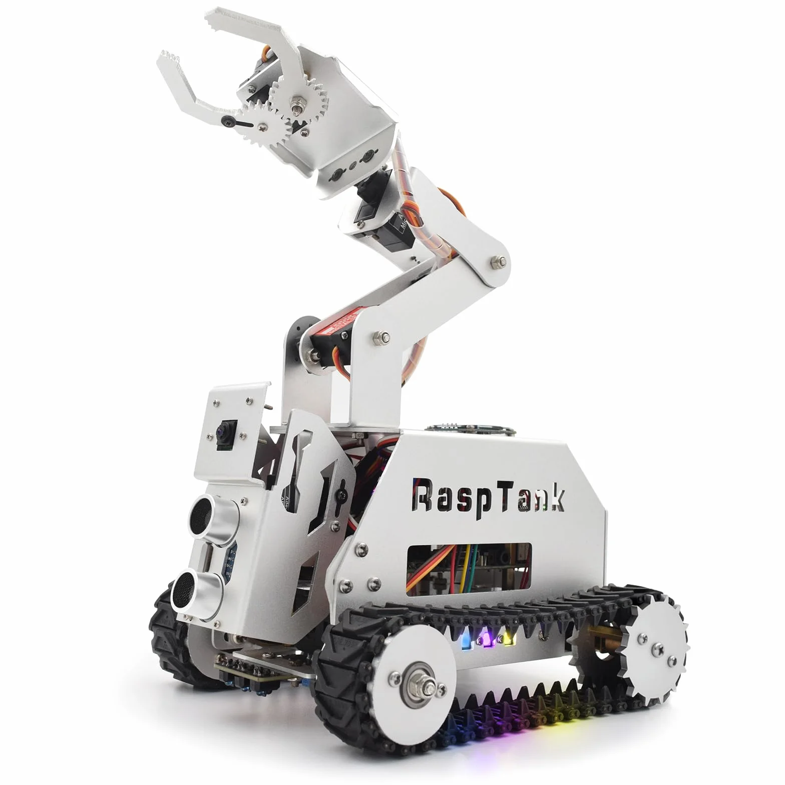 Adeept RaspTank - Kit per auto intelligente in metallo per Raspberry Pi 5/4B/3B/3B+(scheda non inclusa), robot per il monitoraggio del serbatoio con braccio robot 4 DOF, OpenCV, prevenzione ostacoli