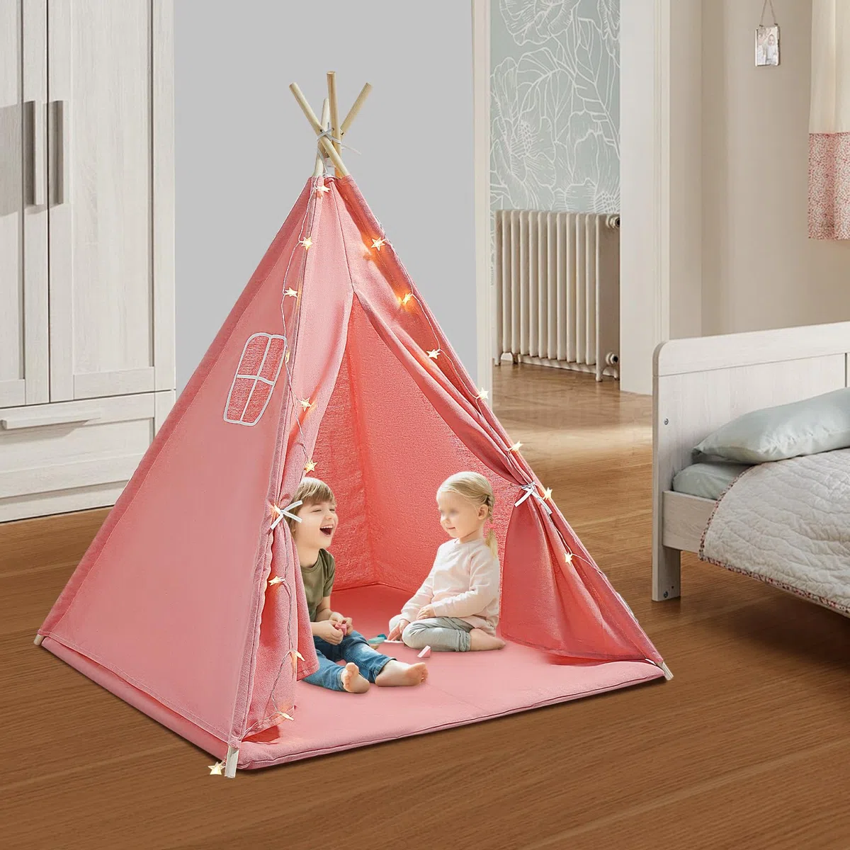 Tipi Tenda per bambini pieghevole in tela 120 x 120 x 140 cm rosa
