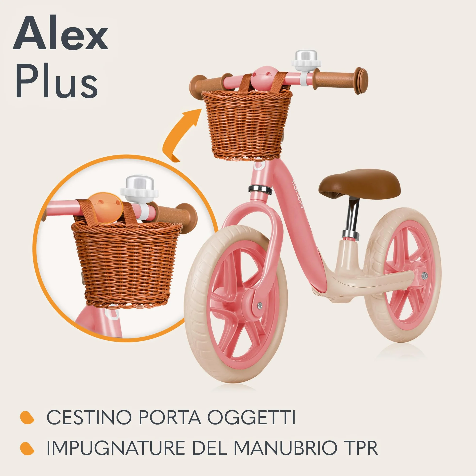 lionelo Alex Bici senza pedali per bambini da 3 anni fino 30kg Resistente e leggera solo 3kg Ruote in schiuma EVA 30cm Manubrio e sella regolabili Blocco dello sterzo Poggiapiedi Cestino