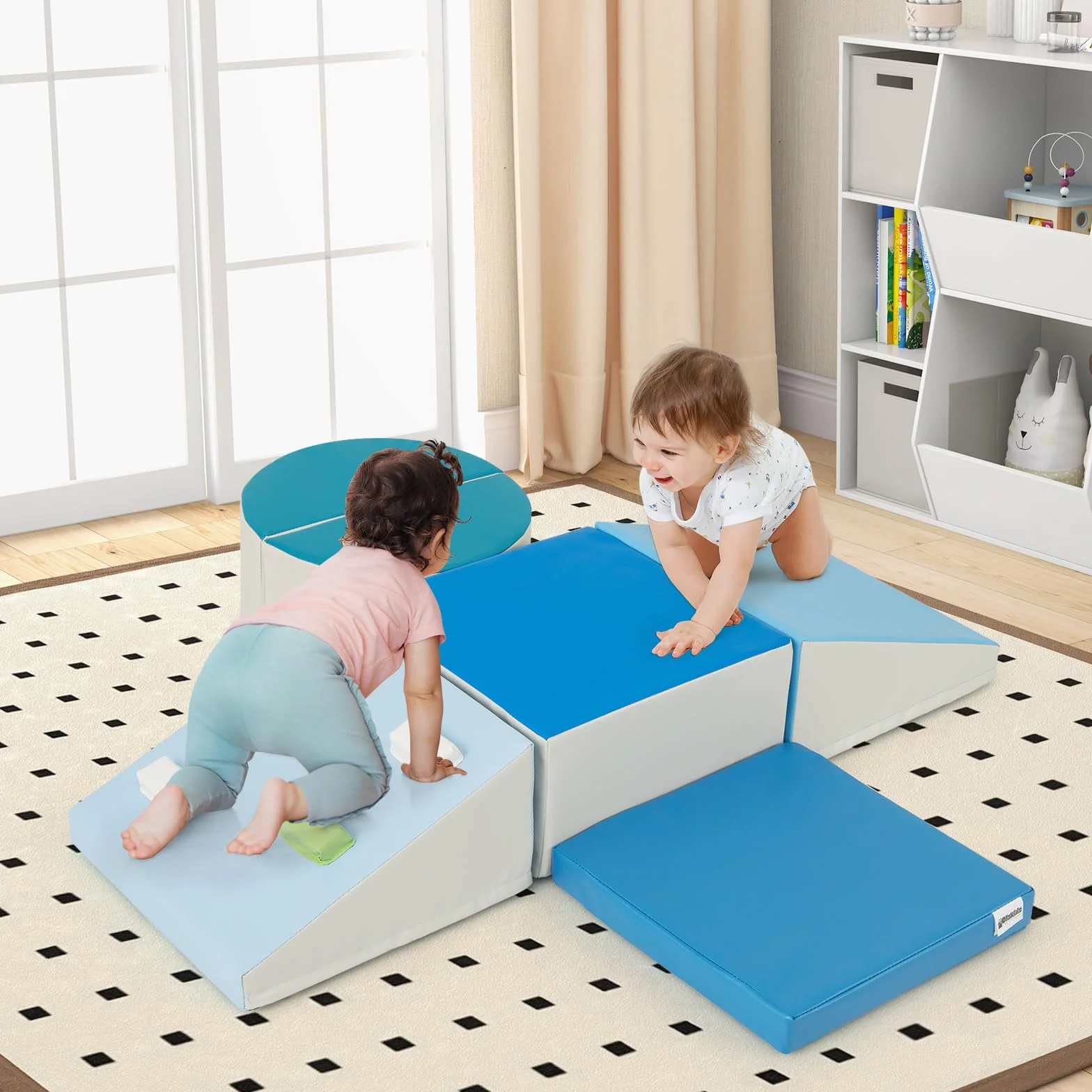 COSTWAY Set di 6 Blocchi di Schiuma per Arrampicata per Bambini 12+ Mesi Blu
