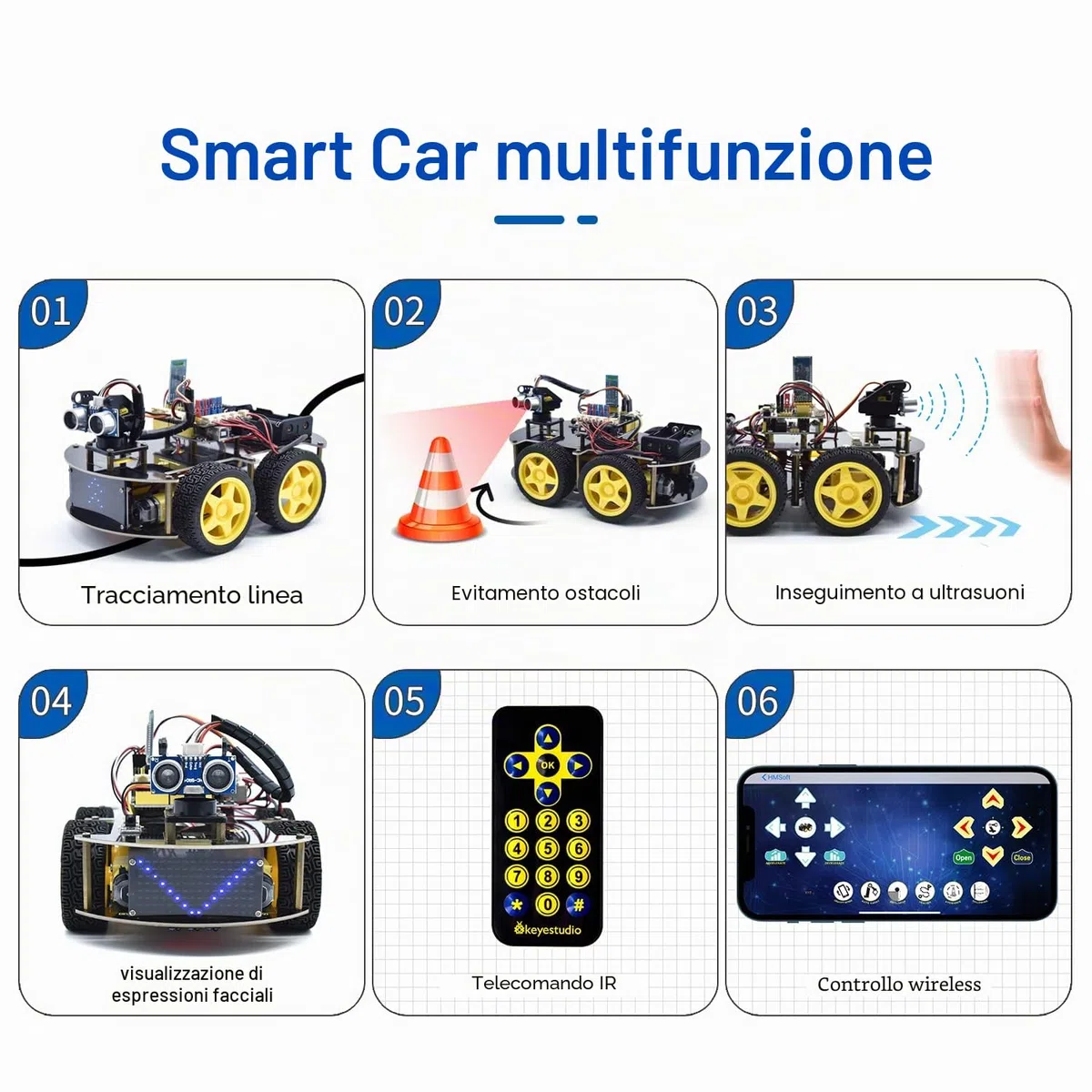 KEYESTUDIO 4WD Robot Car Starter Kit per Arduino R3, Bluetooth IR Remote Control, Line Follow, Evitare ostacoli, ecc Programmazione Robotica Kit per per 14+ adolescenti bambini e adulti