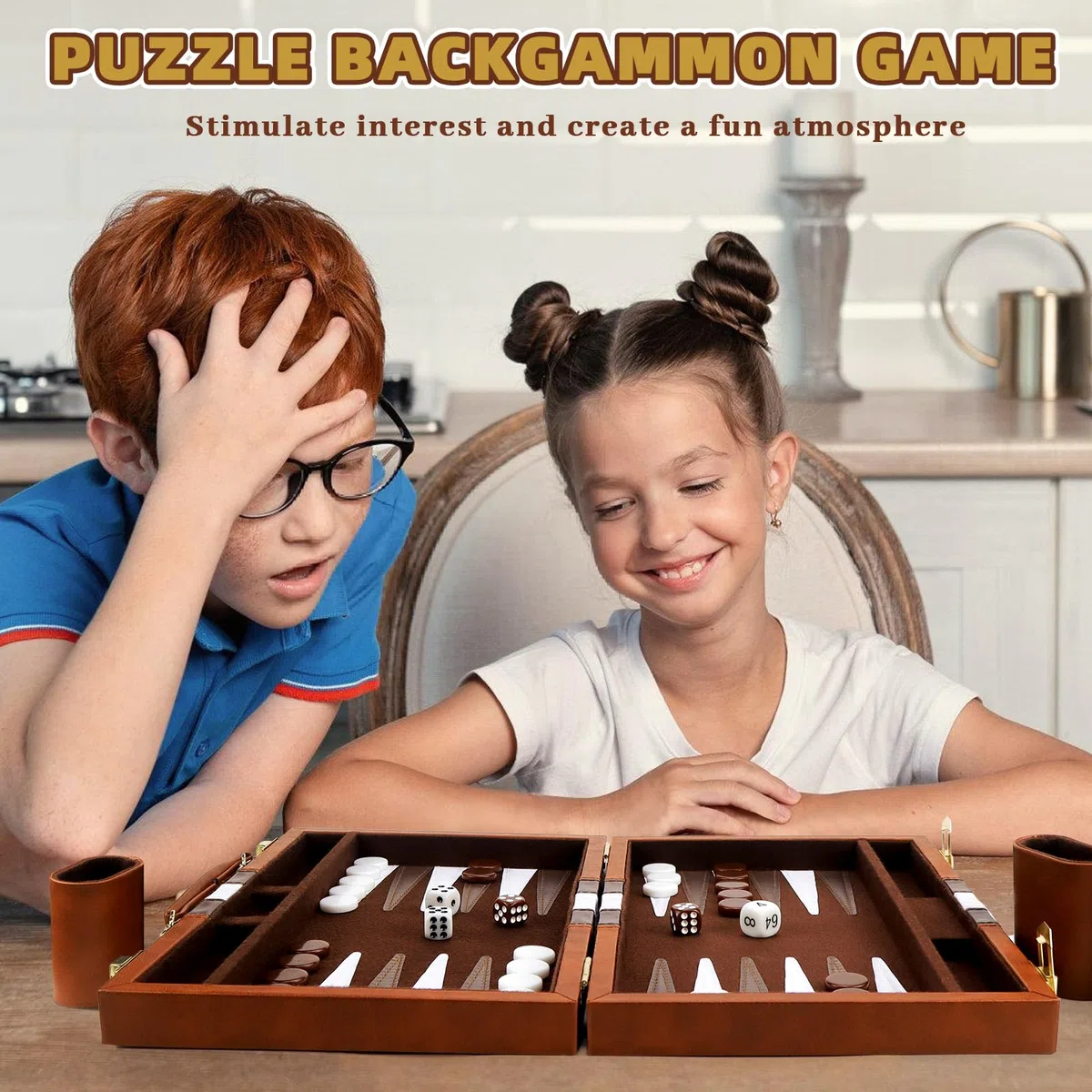 Backgammon, Set da viaggio in legno con custodia in pelle di alta qualità, Portatile, 2 giocatori, Età: 8+, Per tutte le età