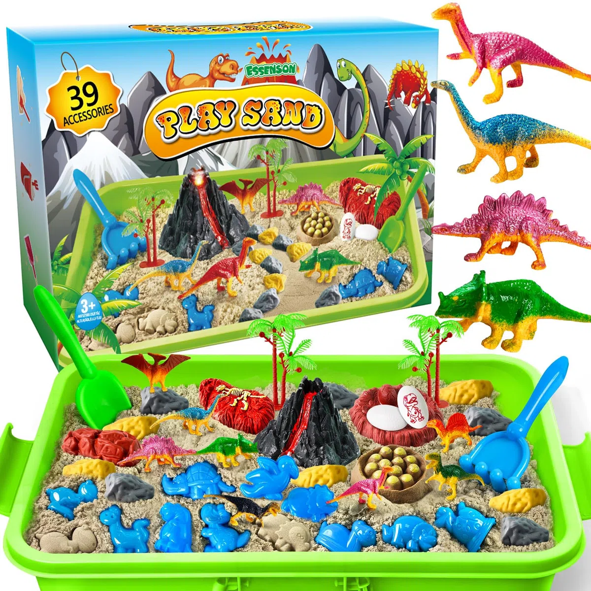 ESSENSON Sabbia per Bambini 1 KG Kit di Dinosauri Giocattoli Sensoriali Regalo 3-12 Anni
