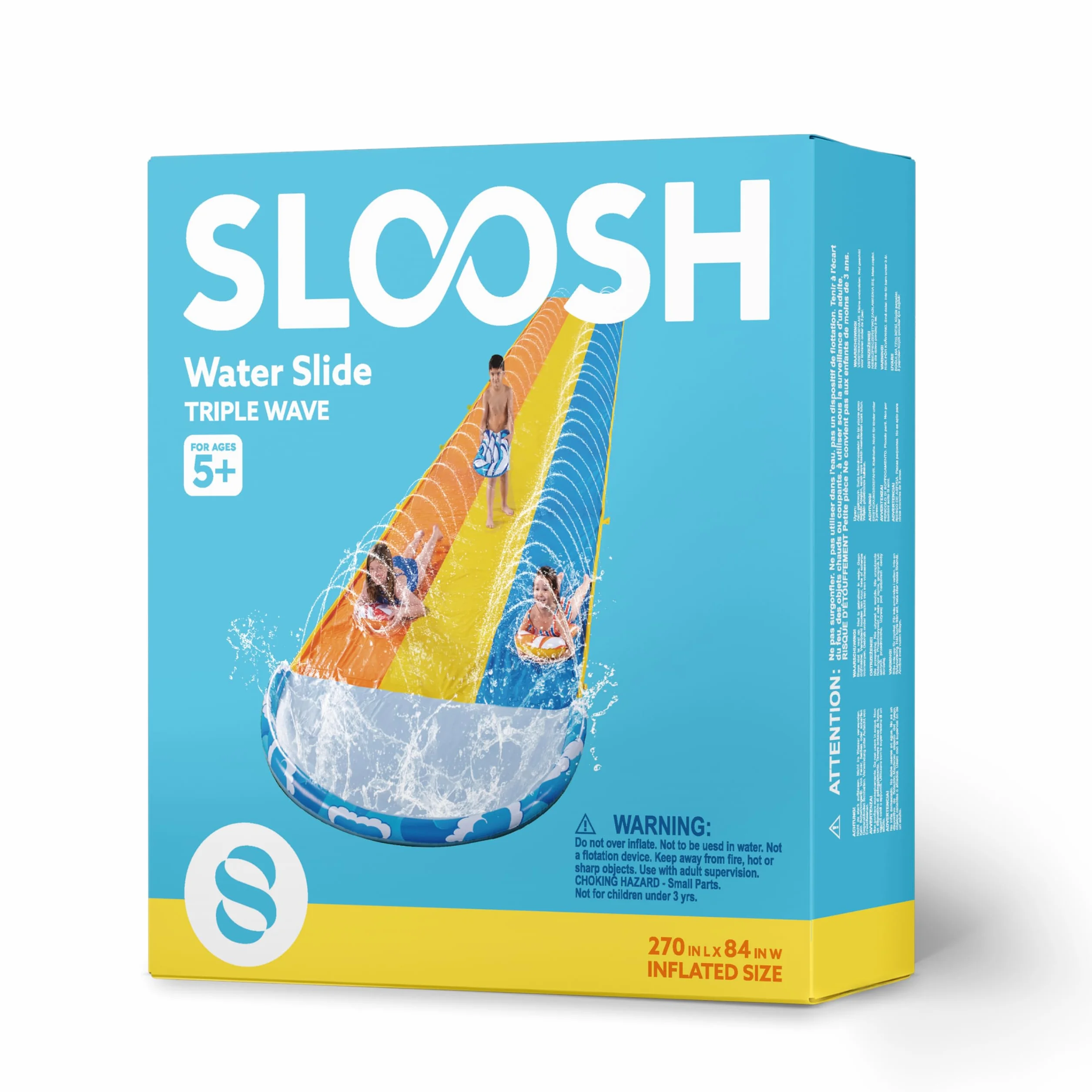 Sloosh Scivolo d'Acqua Triplo con Onde 22,5ft x 84in, Scivolo da Giardino con 3 Bodyboard e Irrigatore, Gioco d'Acqua Estivo per Bambini e Adulti