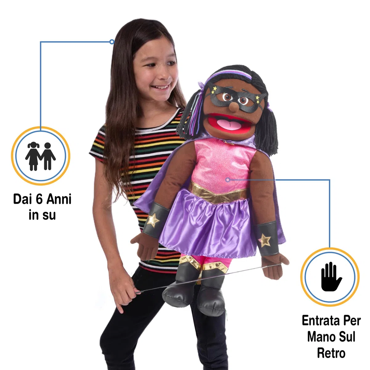 Supereroe Ventriloquo Burattino 25" Ragazza Nera Corpo Pieno