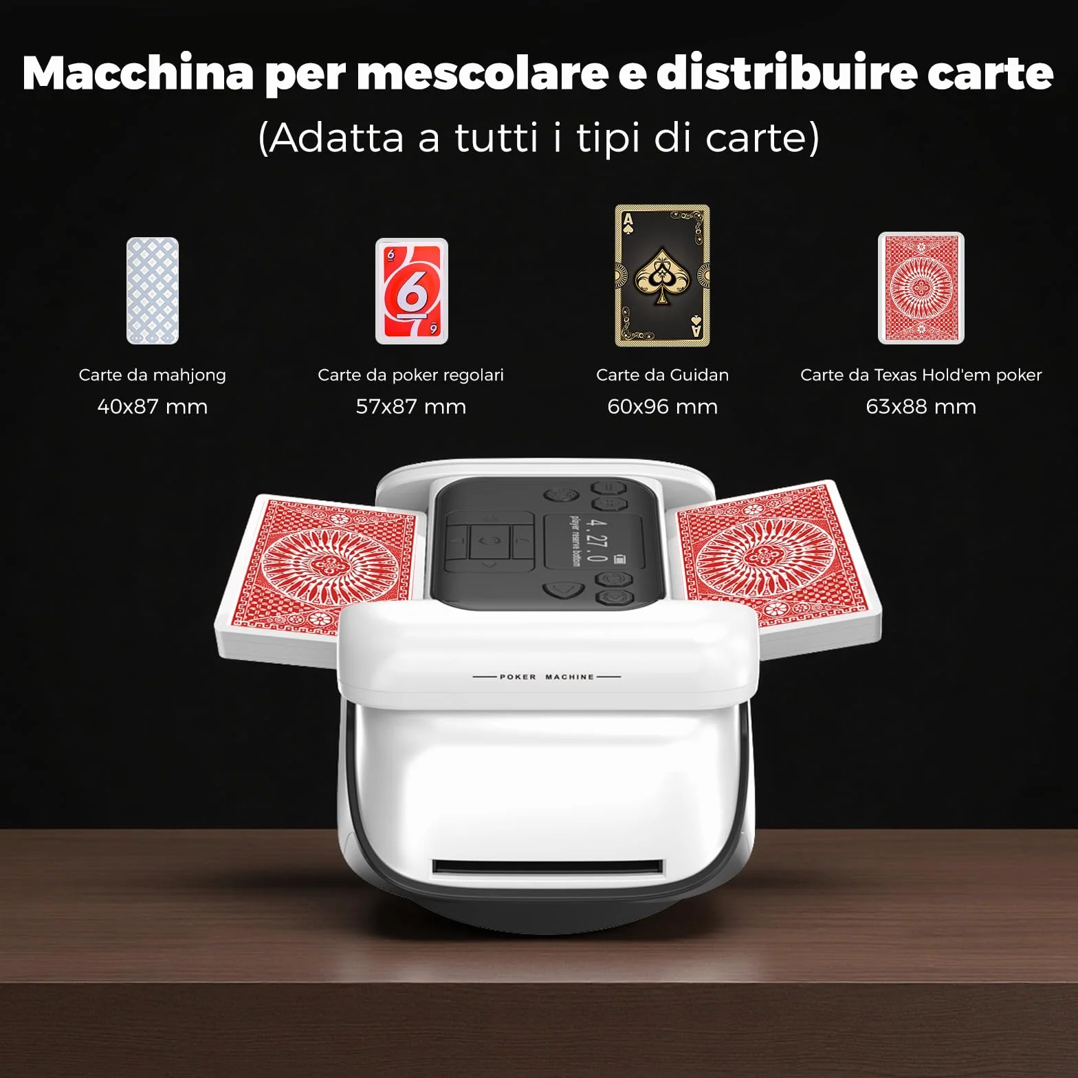 Trasmettitore automatico di carte e mixer per carte con funzione di rotazione a 360°, allocazione personalizzabile per molti giocatori, angolo di uscita versatile, compatibilità (con