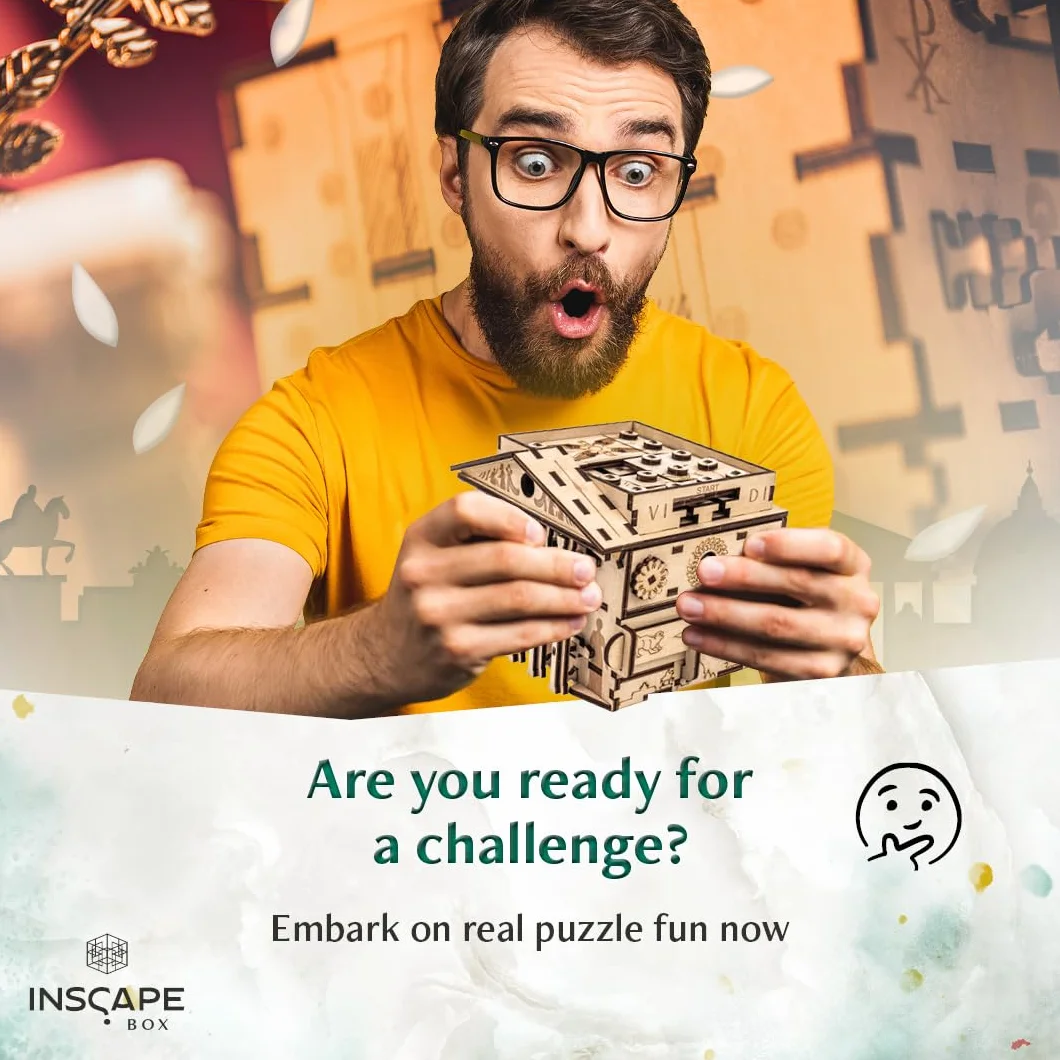 INSCAPE Caesar´s Riches Puzzle Box - Cluebox - Escape Room in legno in una scatola per adulti, puzzle mentale, scatole puzzle con scomparti nascosti, gadget regalo di compleanno per uomini e donne
