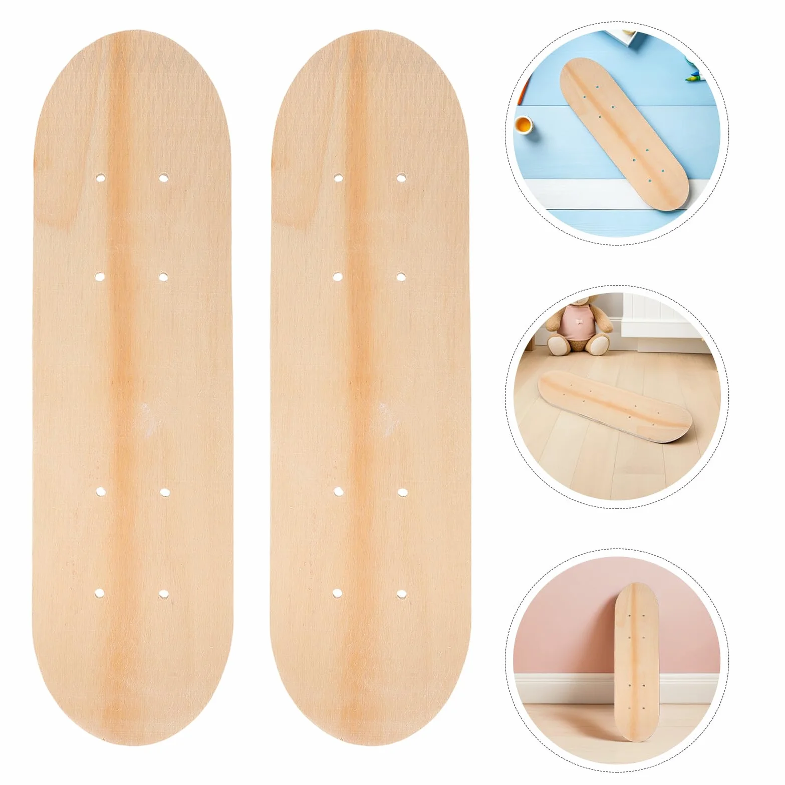 GANAZONO Tavola da Skateboard in Legno Naturale Beige 7 Strati Doppia Coda Liscia per Pittura Fai da Te 3 Pezzi per Ragazzo Ragazza e Genitori