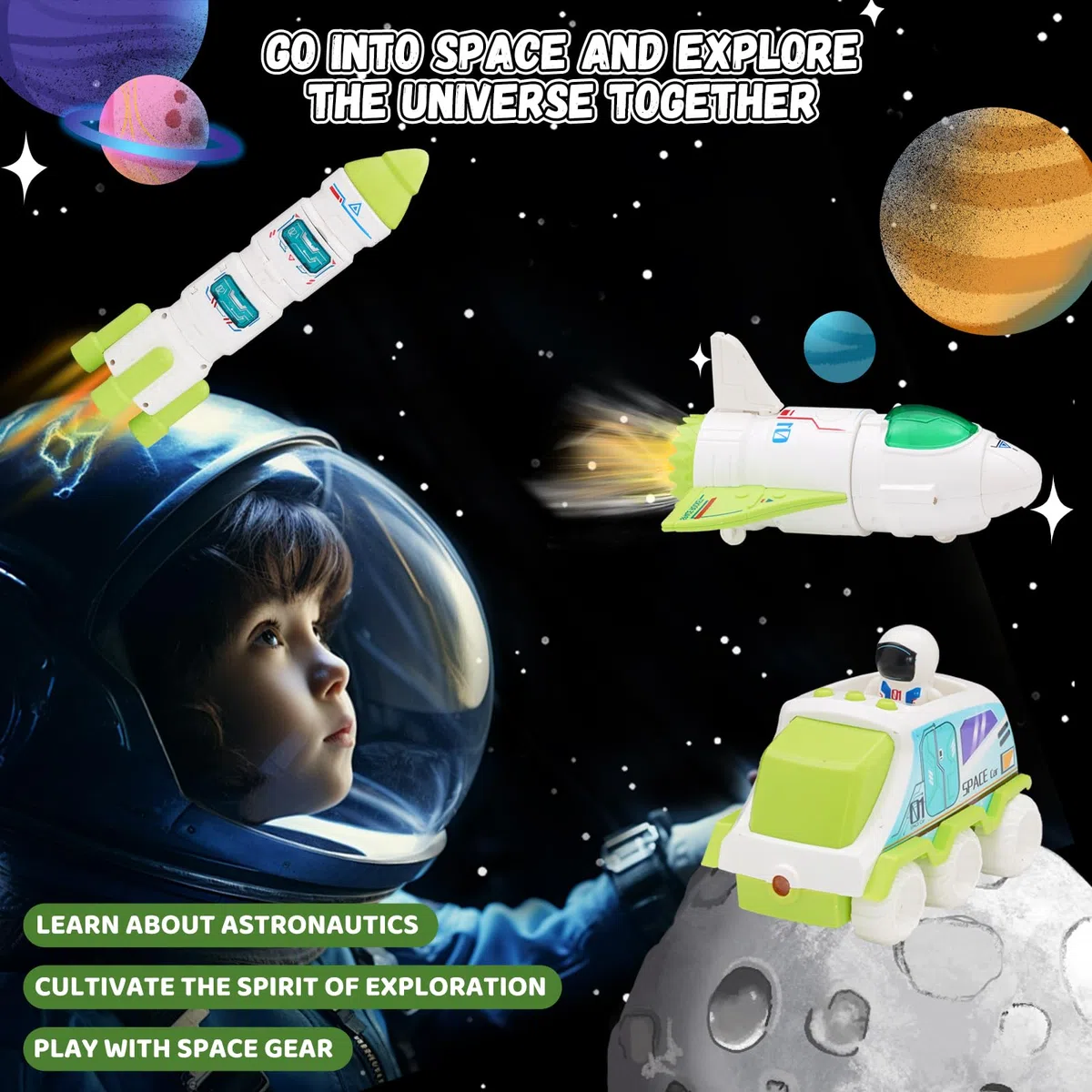 Razzo Spaziale Giocattolo per Bambini, Space Shuttle Giocattolo con e Astronauta, Adatto a Bambini di 3, 4, 5, 6, 7, 8 Anni, Stimola Fantasia e Esplorazione Spaziale (Verde)