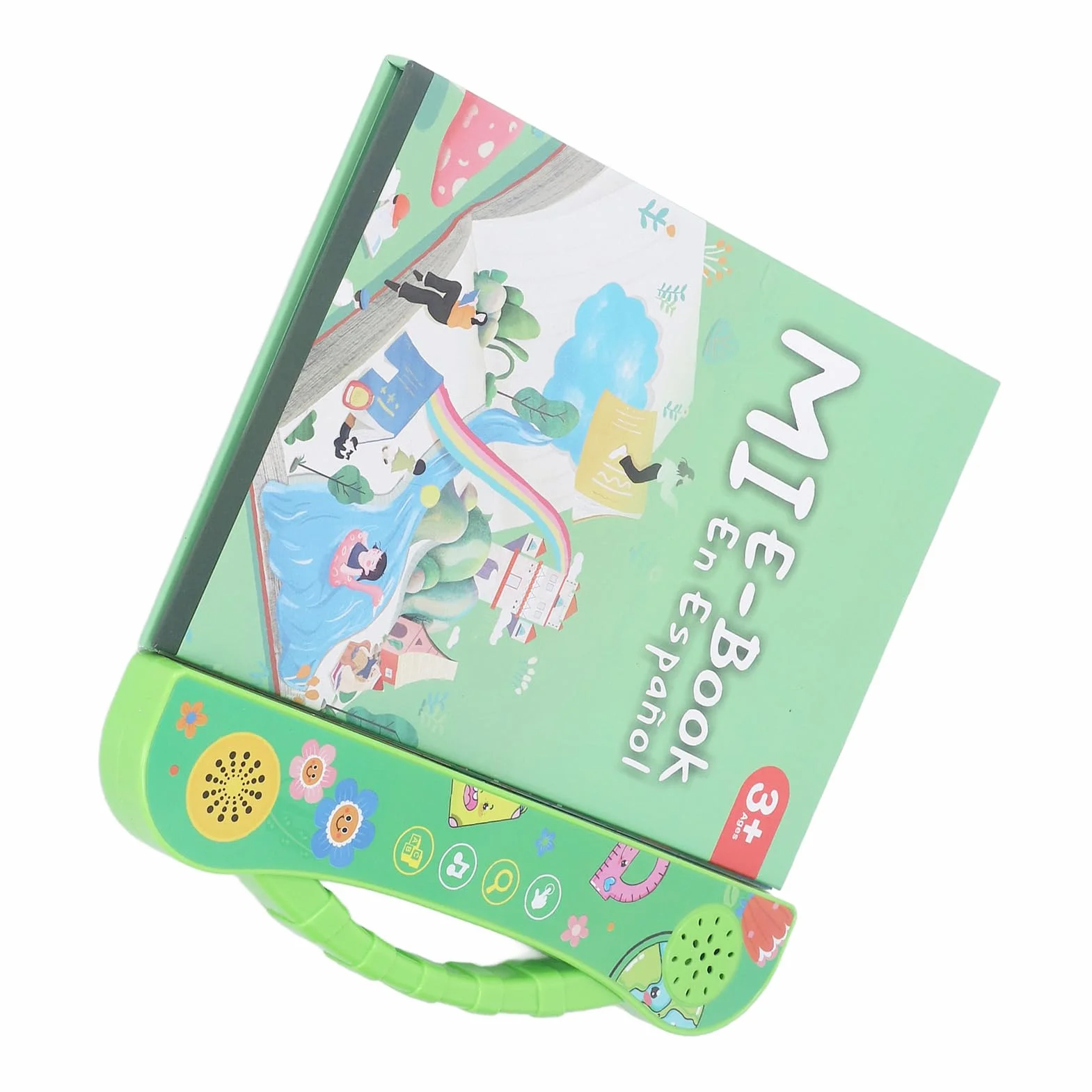 SIXRUN Libro Sonoro Educativo Interattivo Parlante Spagnolo per Bambini con Giochi e Storie, Impara lo Spagnolo per Bambini Verde, Plastica 10,0x9,1 Pollici