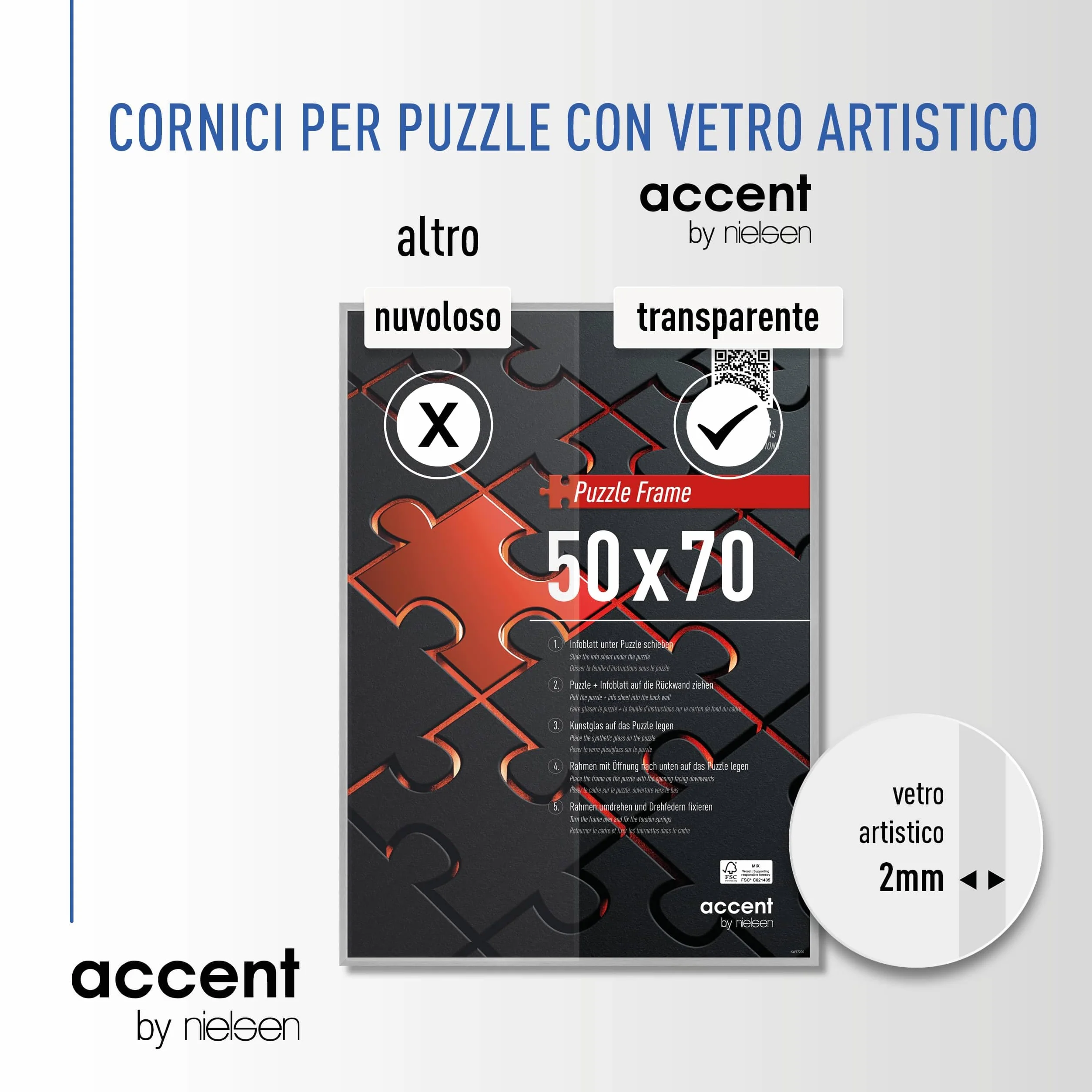 accent by nielsen cornici per puzzle, 50 x 70 cm, alluminio, Estructura Negro Mate, cornice per posterin formato verticale e orizzontale, vetro sintetico, Puzzle