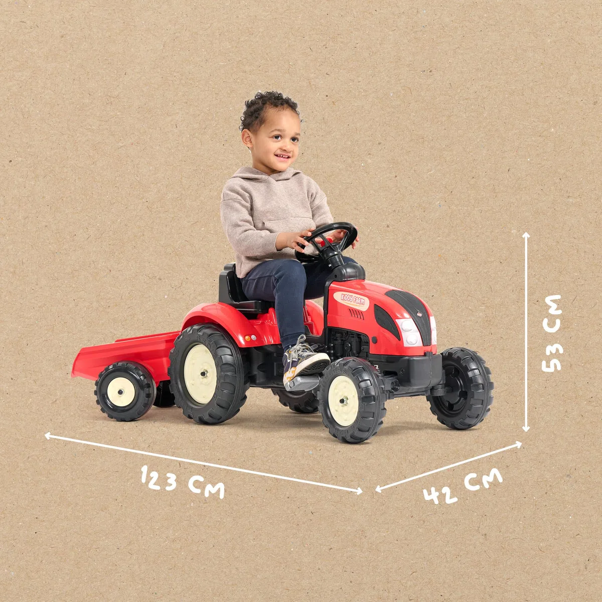 FALK Trattore a pedali Kiddy Farm Rosso con rimorchio Made in France 2158L