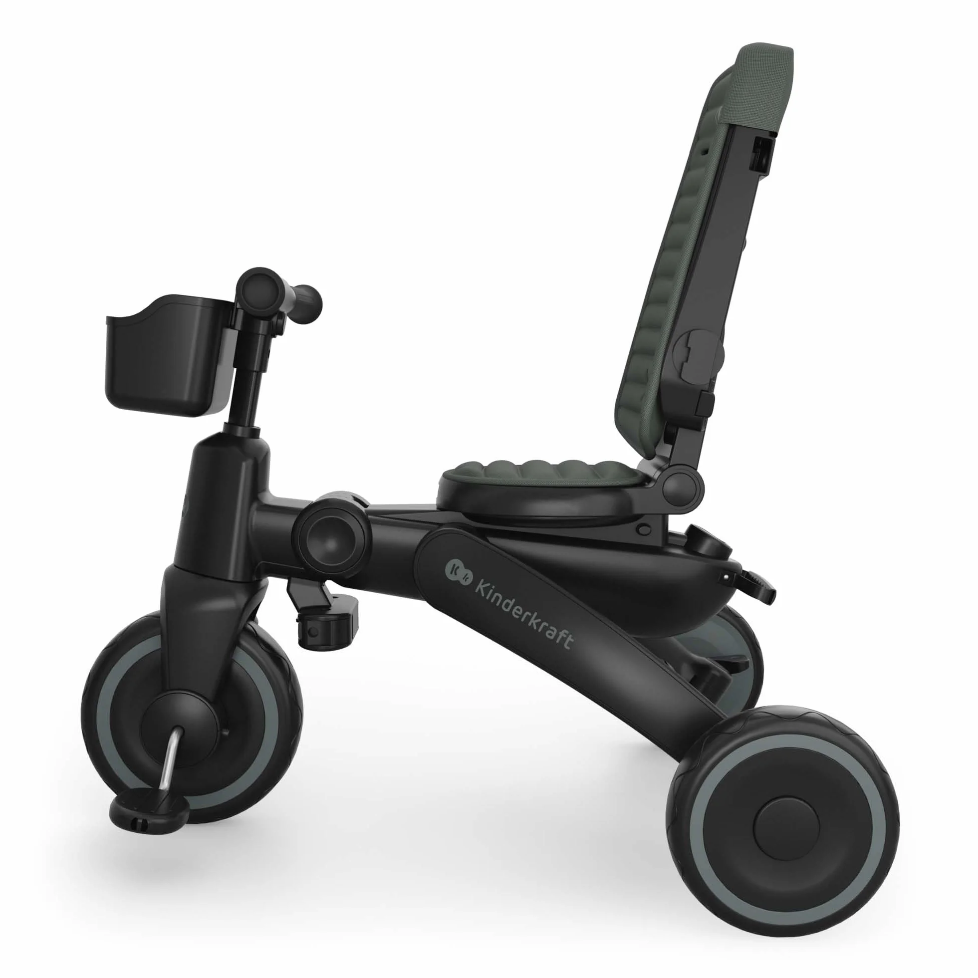 Kinderkraft JAZZ 3 triciclo pieghevole 9 mesi-25 kg, seduta 360°, semi-reclinabile fronte/retro, capotta UPF 50+ impermeabile, ruota libera, chiusura compatta, Verde