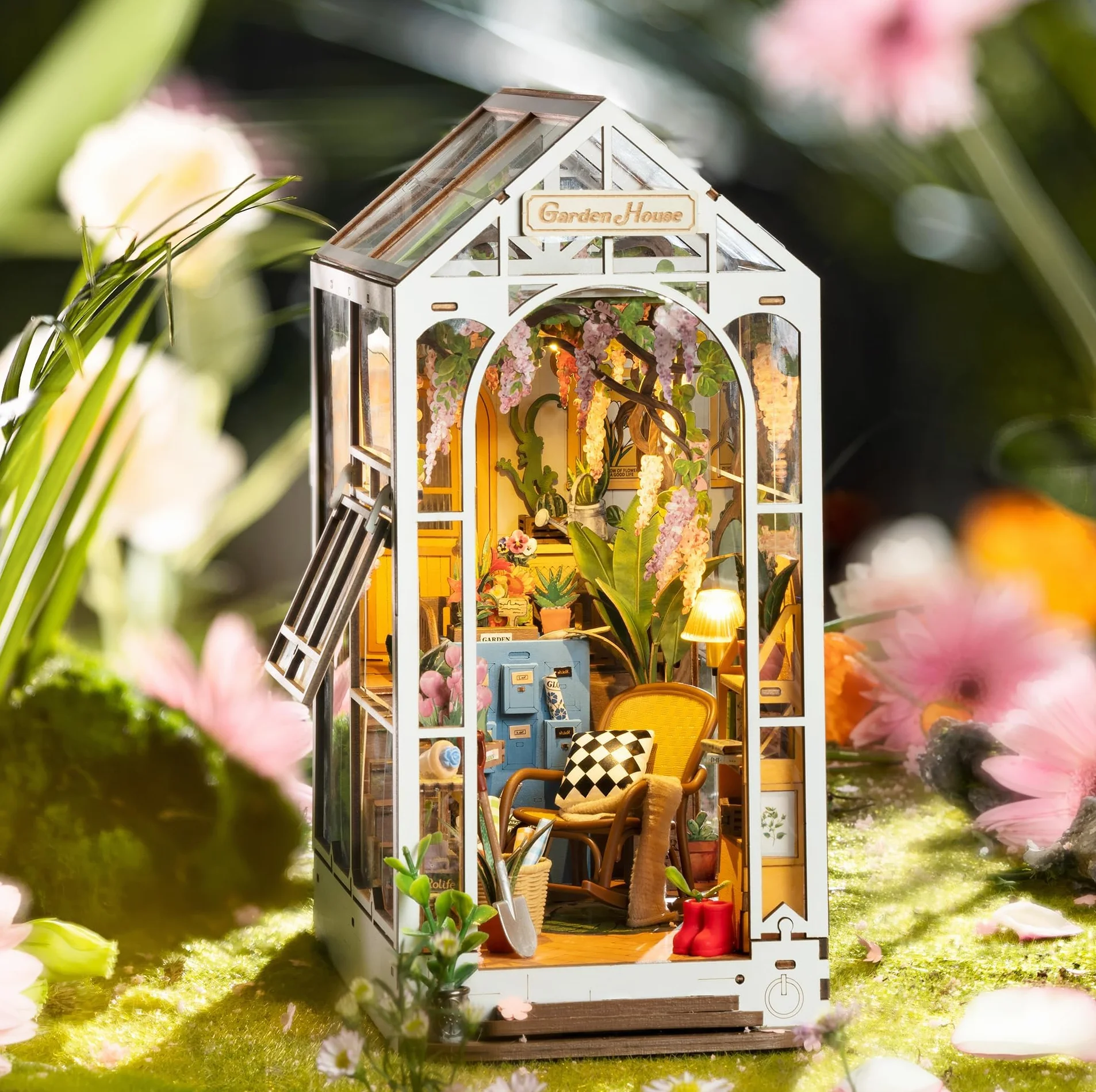 ROBOTIME Book Nook Casa Delle Bambole in Legno, Miniatura Fai Da Te, Modello di Casa Puzzle con Luci LED, Casa, Decorazione Scaffale, Regalo Di Vacanza (Casa Di Fiore Di Vacanza)