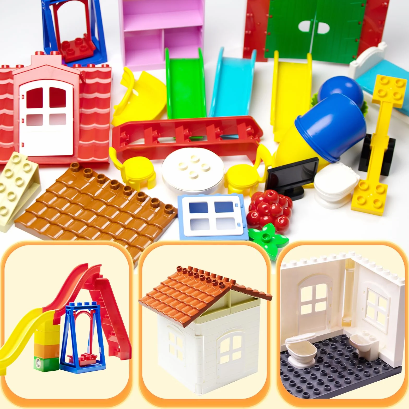 Accessori Per Grande Costruzioni, per 3 anni bambino, Blocchi da Costruzione compatibili Duplo, Accessori per parchi giochi