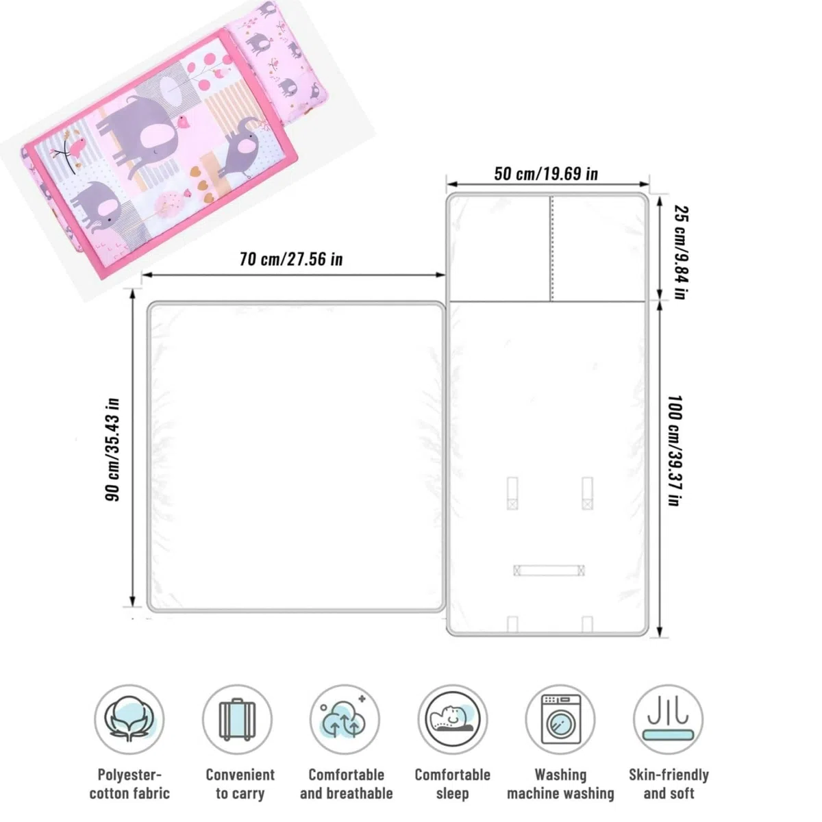 Opaco di pisolino, tappetino per dormire comfort include cuscino e coperta, borsa per dormire per bambini disegni disegnati carini portatili per asilo nido, prescolare, casa, v