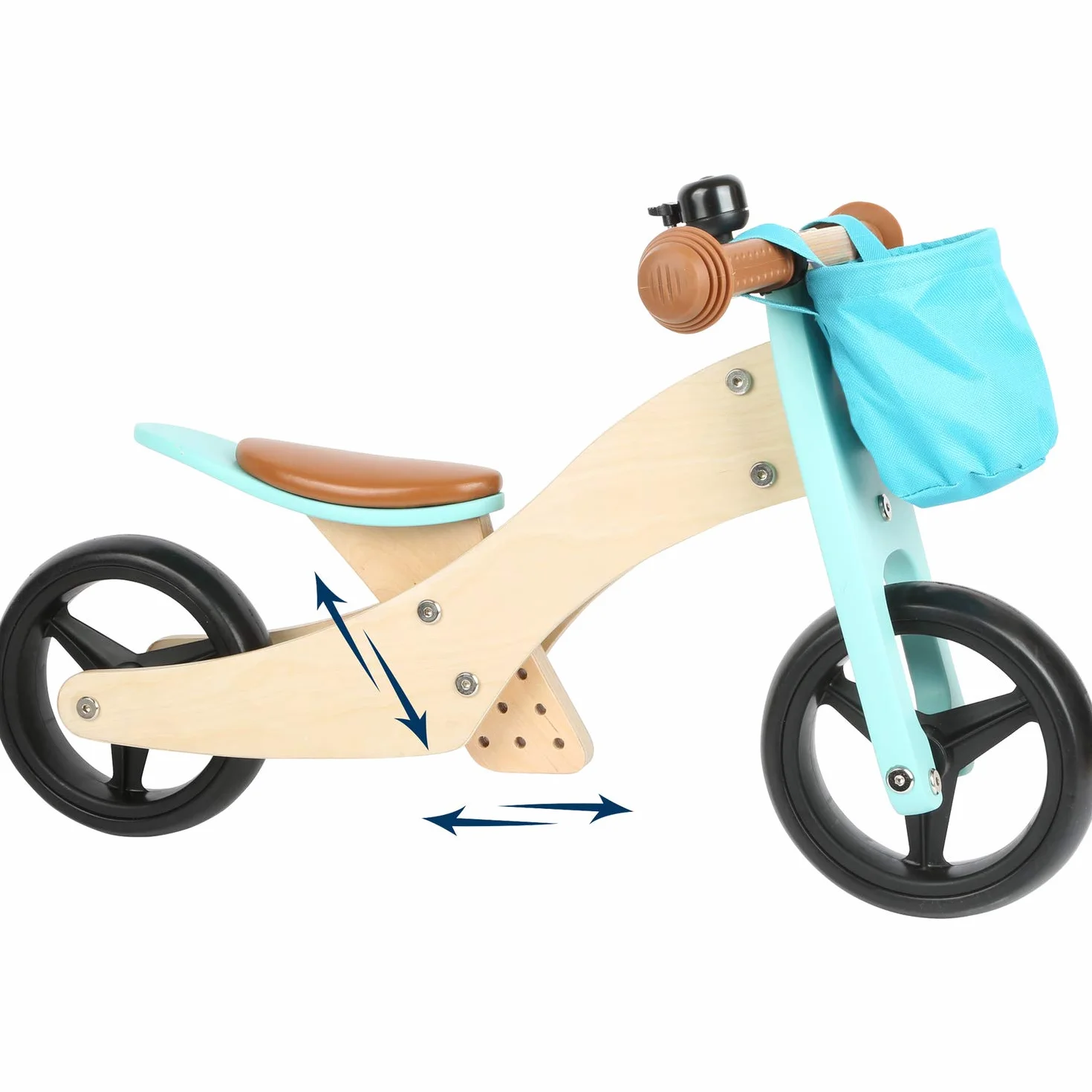 small foot Biciclettina Triciclo turchese in legno, 4 in 1 con sella regolabile e ruote gommate, da 1 anno, 11610