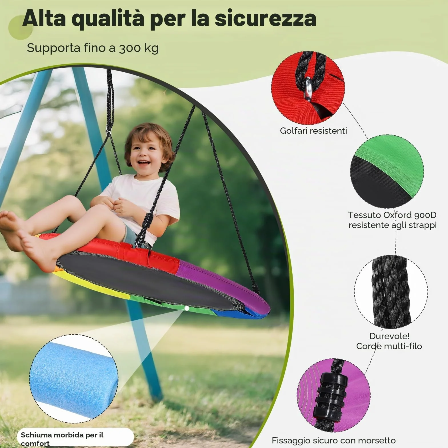 altalena circolare da 100 cm,altalena da albero con portata di 300 kg