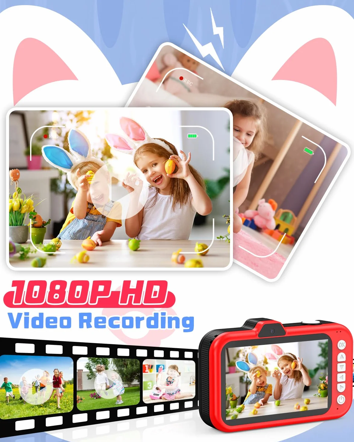 Macchina Fotografica Bambini,Usteetic 3,5” Grande Schermo 1080P Fotocamera Digitale Bambini con 360° Obiettivo Zoom LED Flash 32GB TF Scheda,Regalo di Natale Giocattolo per 3 4 5 6 8 7 9 10 11 12 Anni