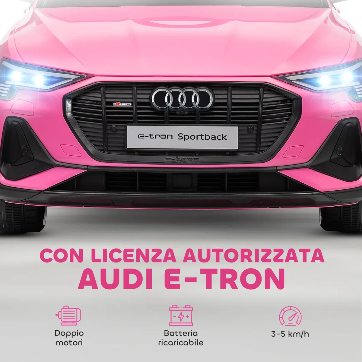 HOMCOM Macchina Elettrica per Bambini 12V Audi E-tron Doppio Motore Telecomando Batteria Ricaricabile Velocità 3-5km/h Luci LED Musica Rosa