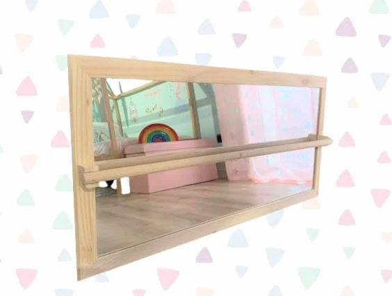 Specchio Montessori per i bambini in legno naturale 100x60cm (metacrilato infrangibile)